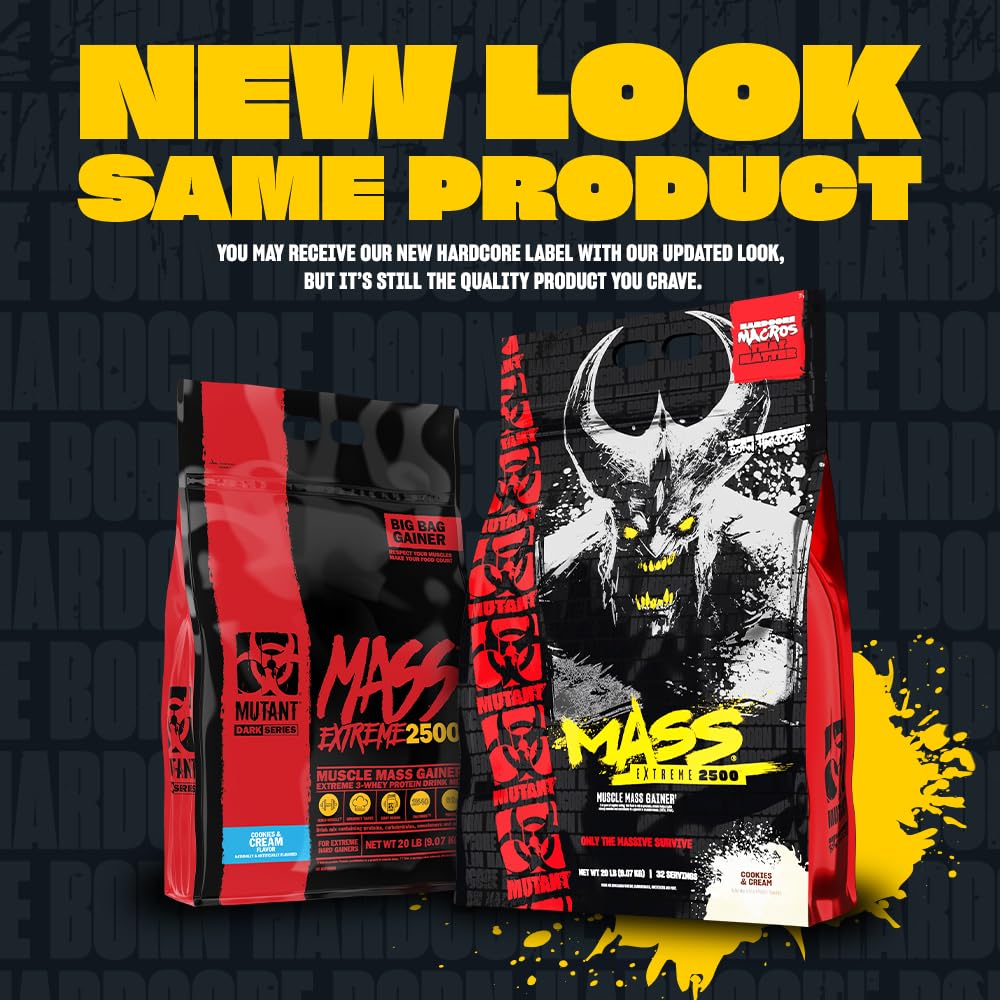 Mutant Mass Extreme 2500 High Calorie Mass Gainer Whey Protein Powder, 192 Servings