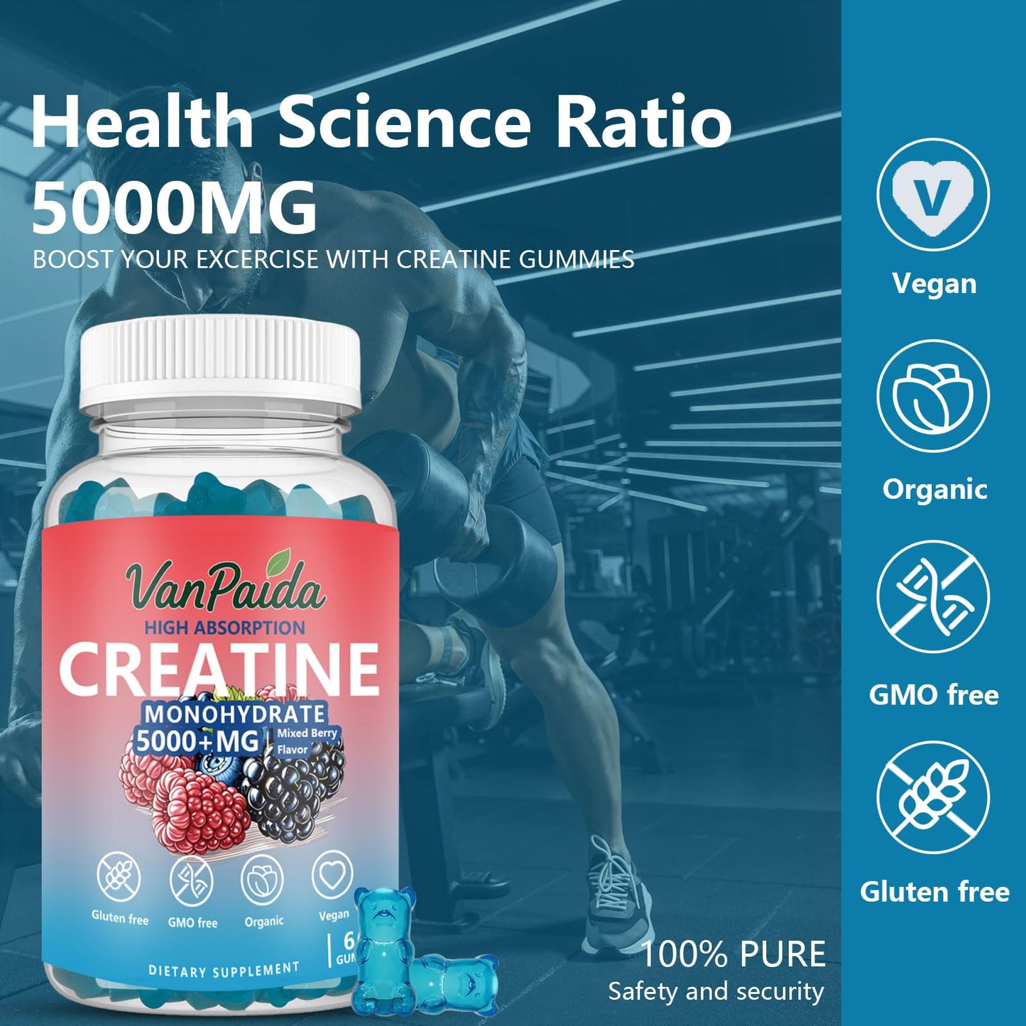 Van Paida Creatine Gummies Monohydrate Chewable 60 Count