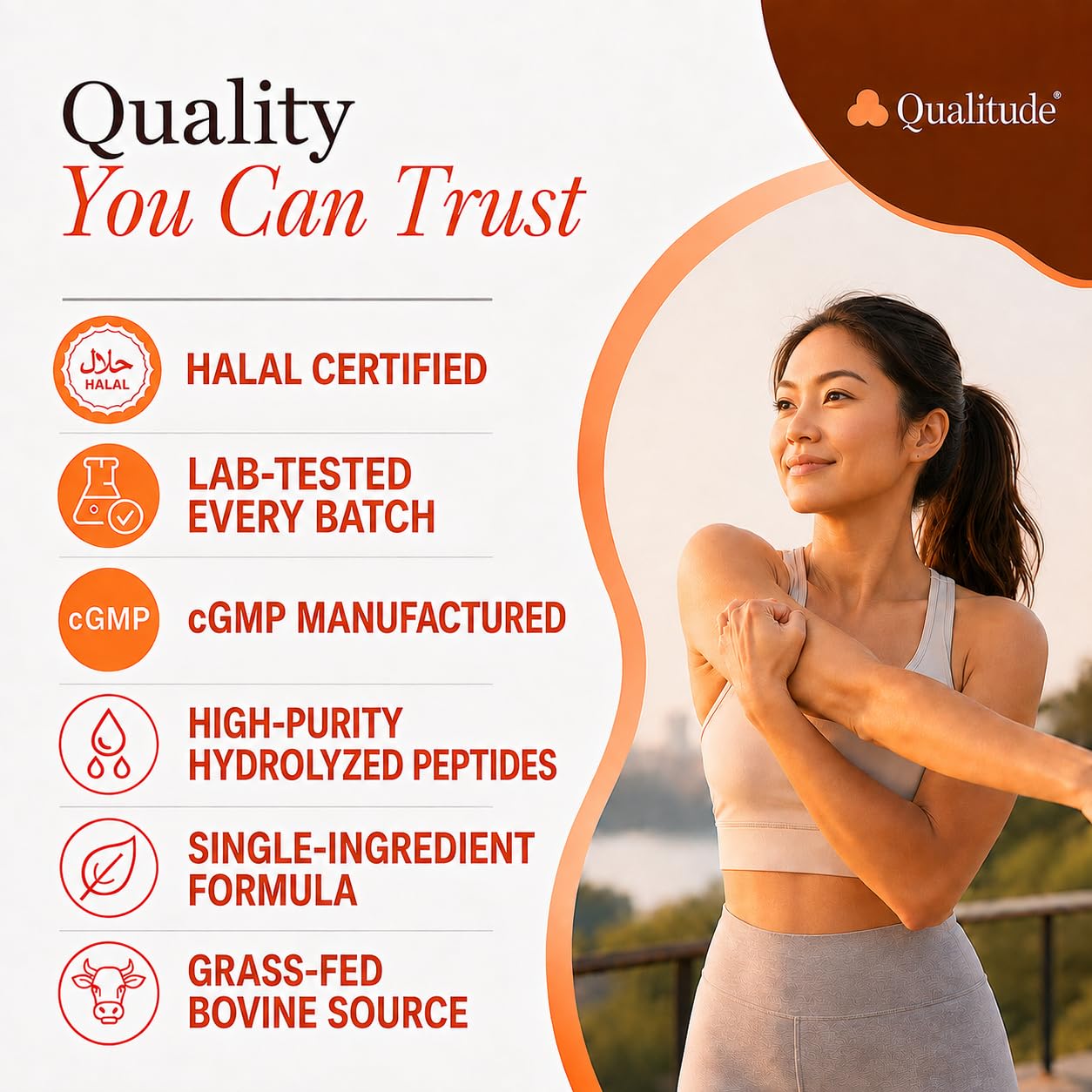 QUALITUDE Collagen Peptides Powder Halal Grass-Fed Bovine Unflavored, 11 oz
