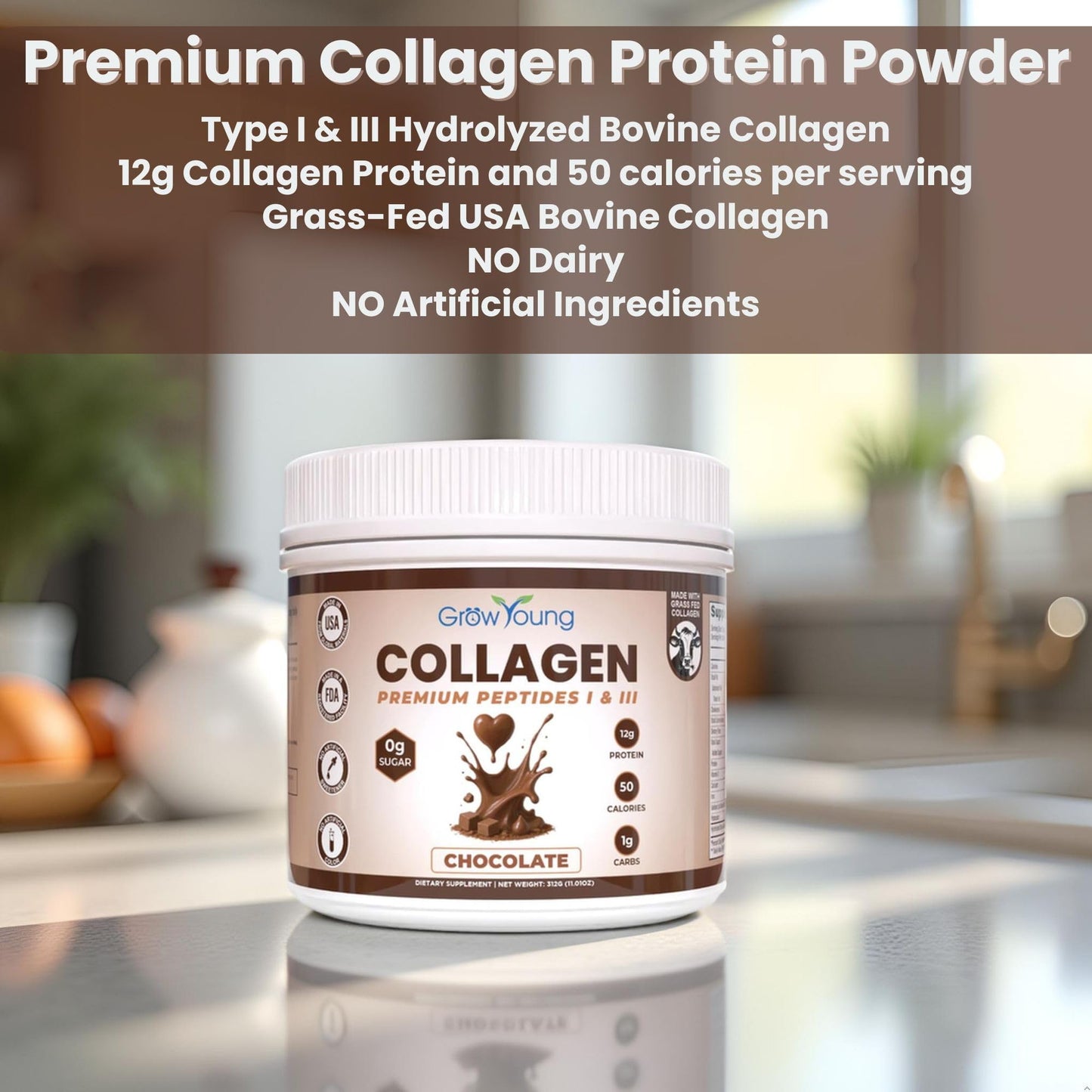 Grow Young Fitness Chocolate Collagen Protein Powder, 13.5 oz