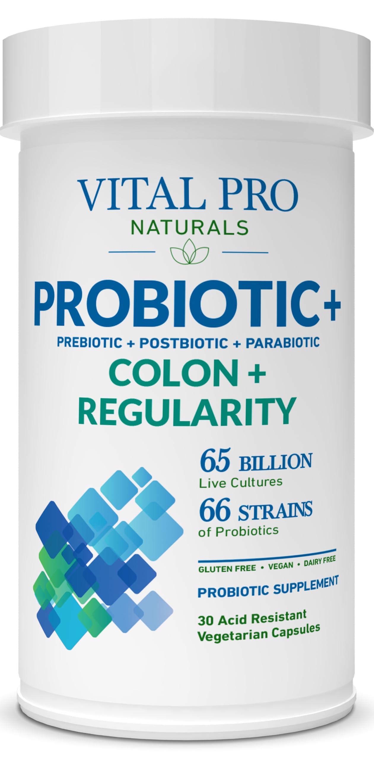 Vital Planet Vital Pro Naturals - Colon & Regularity Probiotics + Prebiotics, Postbiotics, Parabiotics, 4-in-1 Health Supplement for Adults Capsule, 30 Count