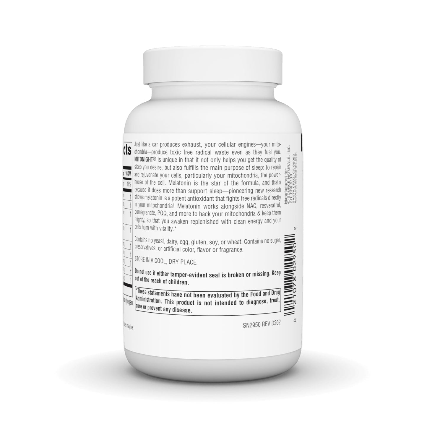 Source Naturals MitoNight with Melatonin, Evening Care for Mitochondrial Repair, 90 Capsules