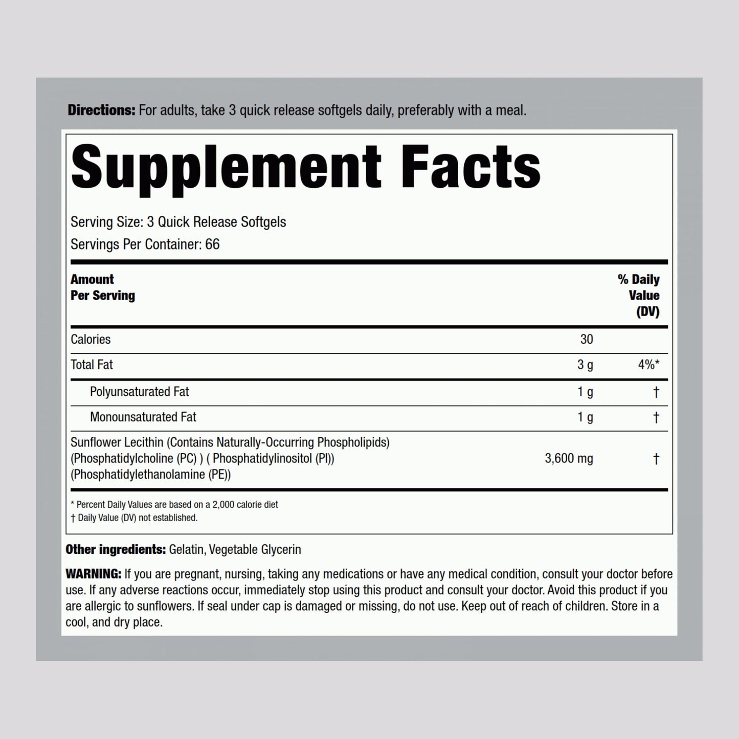 Piping Rock Sunflower Lecithin Softgel 200 Count