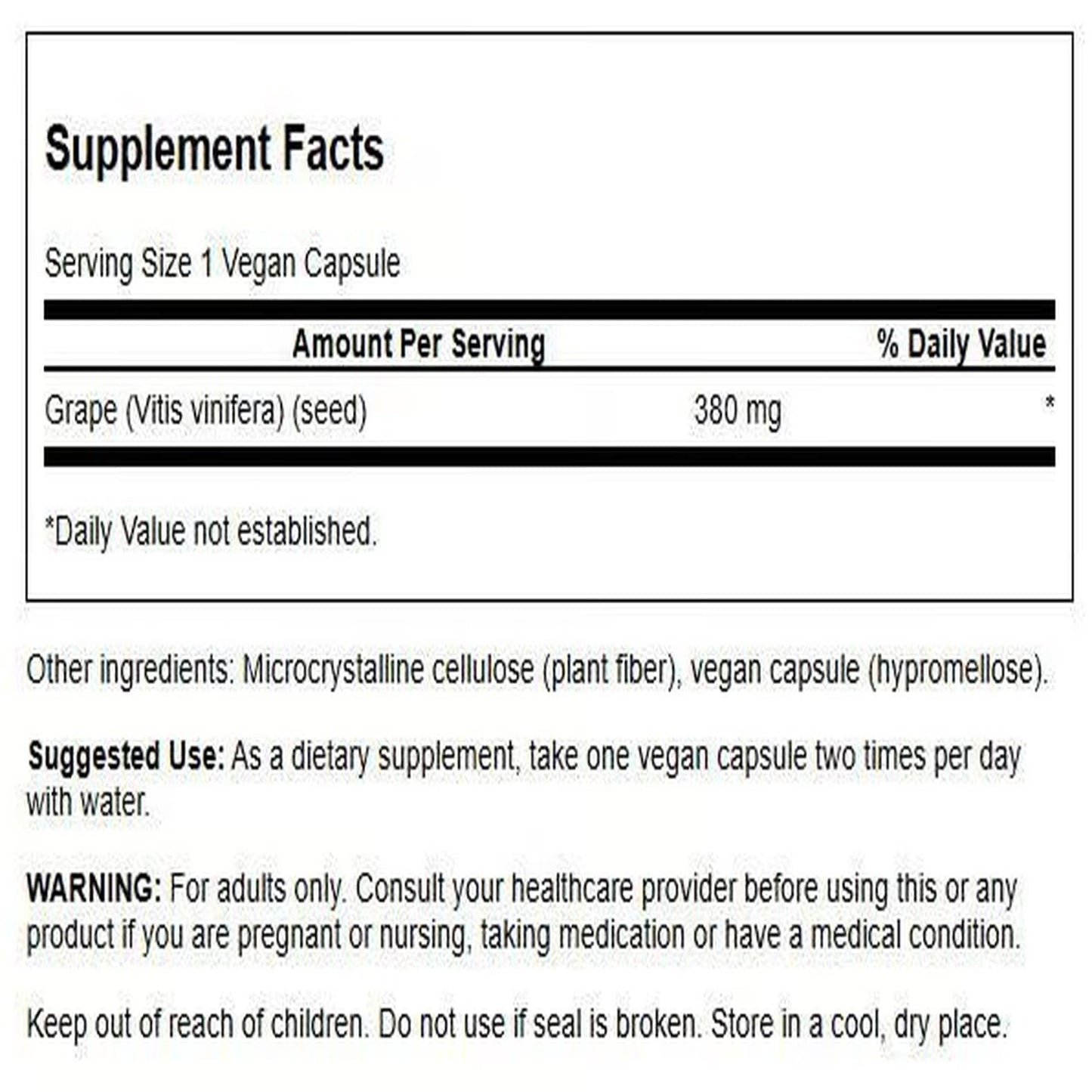Swanson Grape Seed 380 mg Vegan Capsules, 100 Count