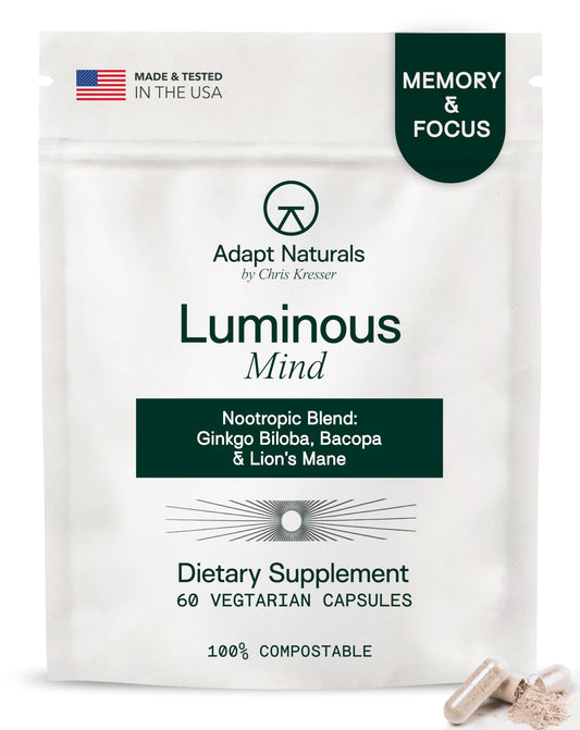 Adapt Naturals by Chris Kresser Luminous Mind Nootropic Brain Supplement with Ginkgo Biloba, Bacopa and Lions Mane, 60 Capsules