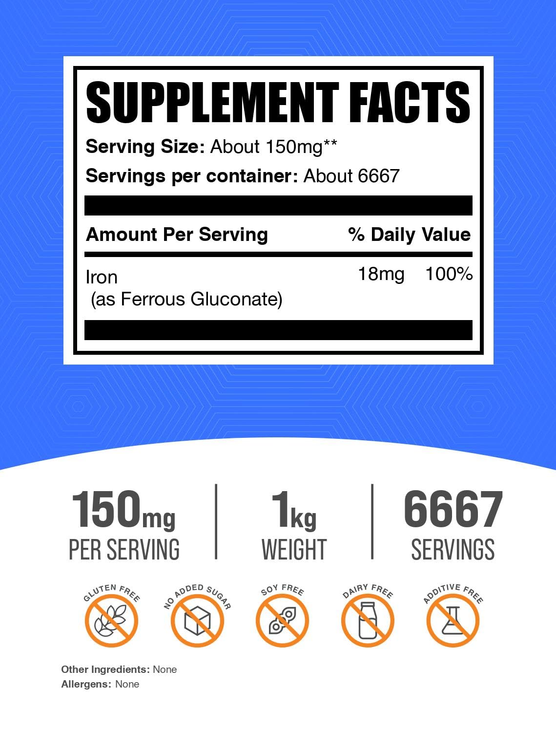 BulkSupplements Ferrous Gluconate Powder 35.27 oz