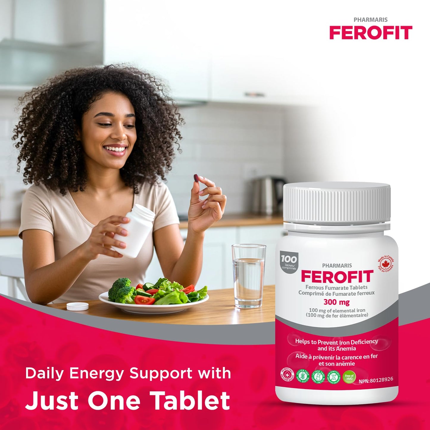 Pharmaris Ferofit Ferrous Fumarate 300mg (100mg Elemental Iron) 100 Tablets