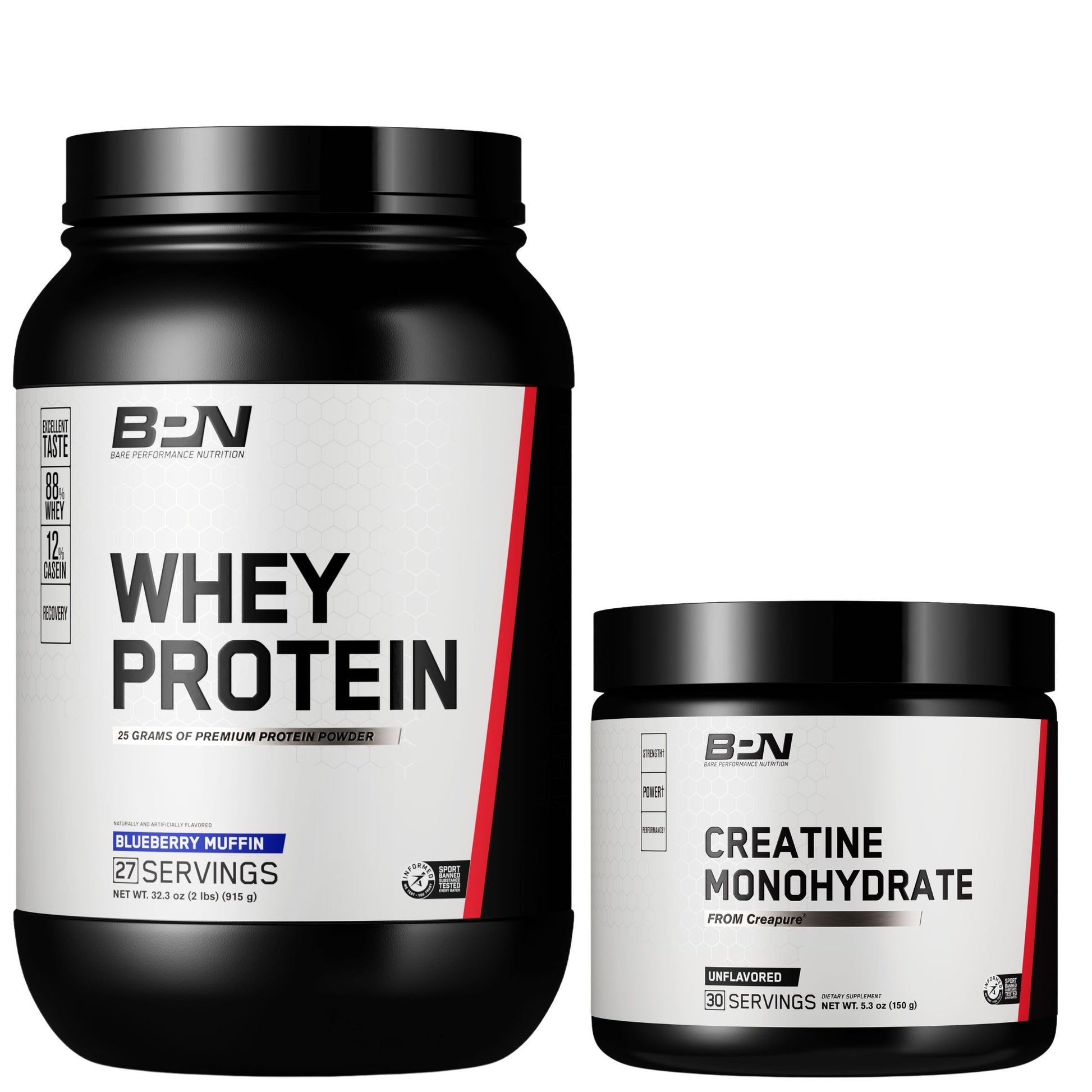 BARE PERFORMANCE NUTRITION BPN Whey Protein Powder Blueberry Muffin + Creatine Bundle, 37.8