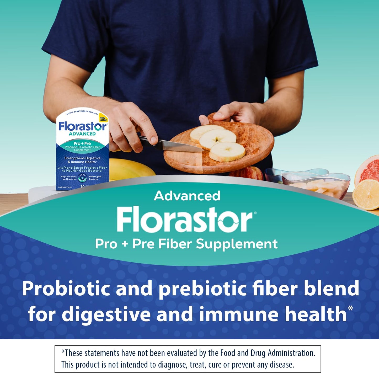 Florastor Advanced Pro+Pre Daily Probiotic and Prebiotic Supplement for Women and Men Capsules, 60 Count