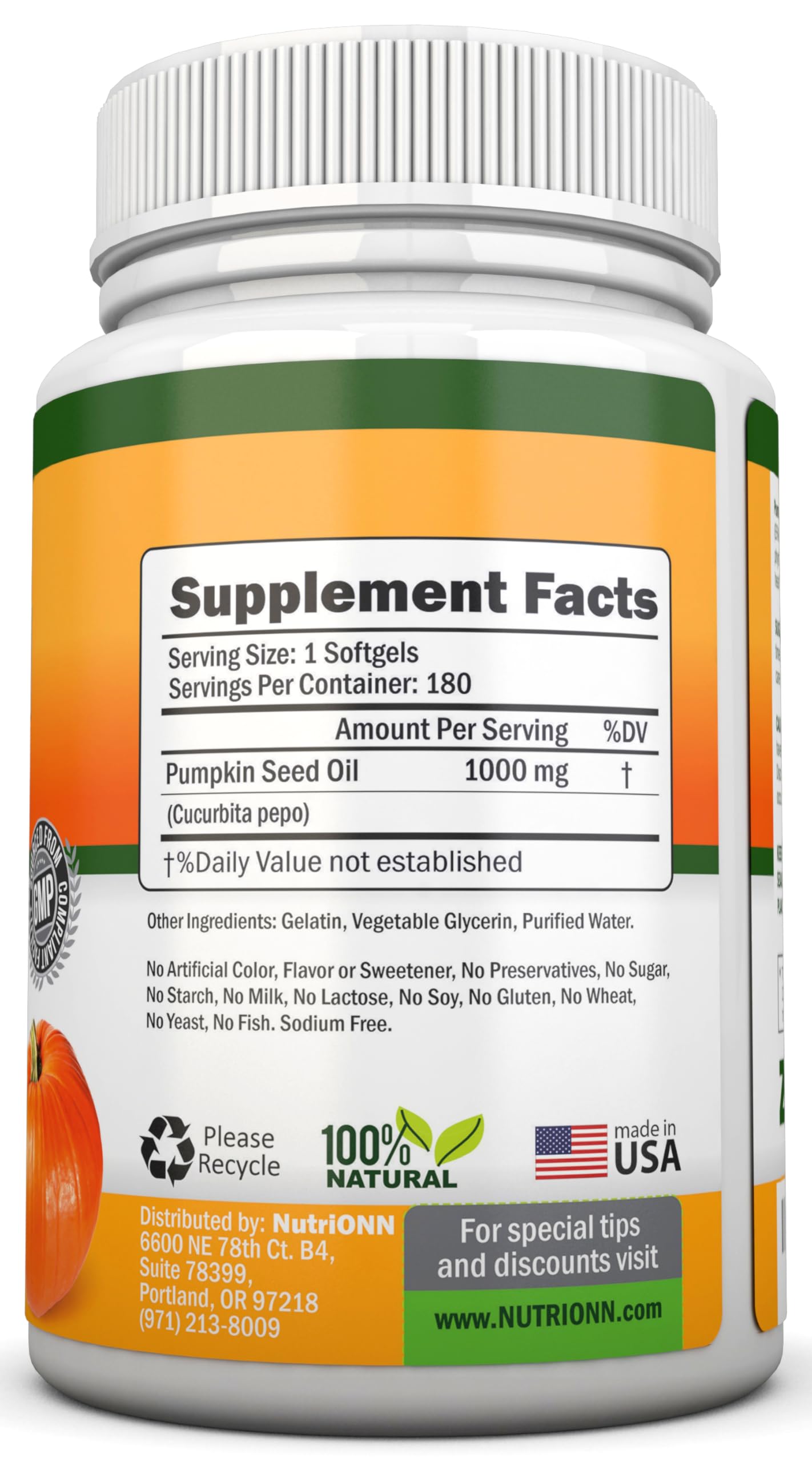 NutriONN Pumpkin Seed Oil 1000mg Softgels 180