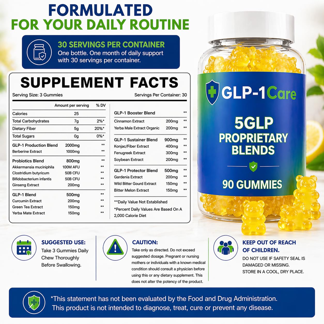 GLP-1Care GLP-1 Gummy for Women & Men – Natural GLP1 Support with Akkermansia Probiotic & Berberine – 5X Targeted – Zero Sugar, 90 Gummies