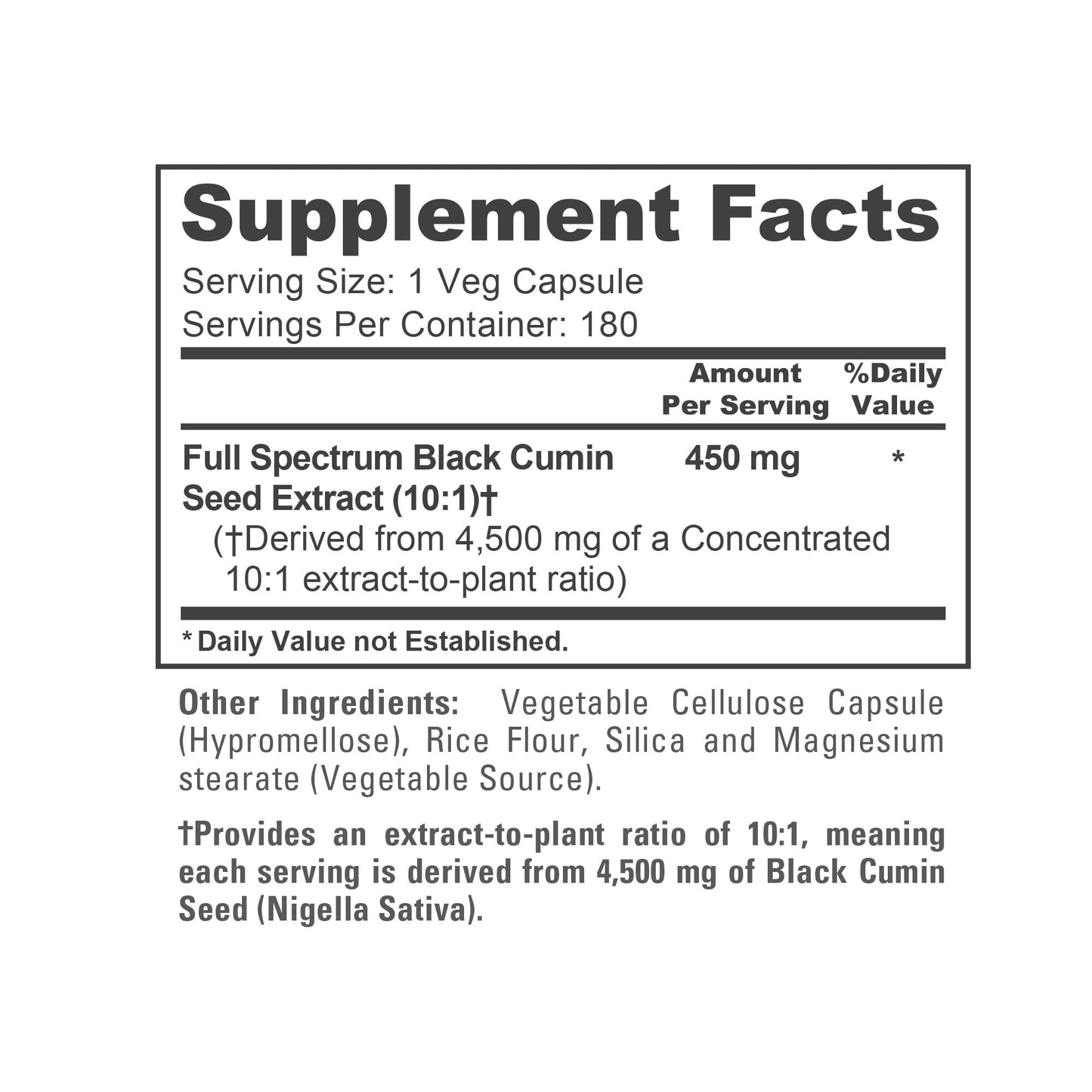 NusaPure Black Cumin Seed 450mg Veg Capsules, 180 Count