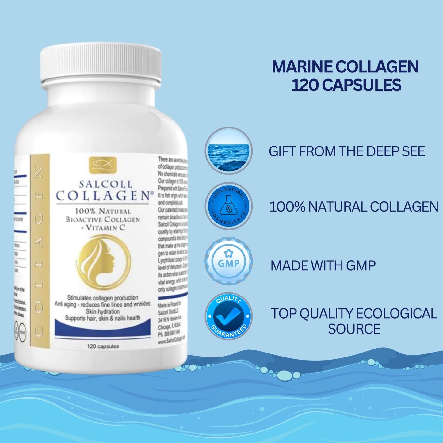 Salcoll Pure Marine Collagen Skin Capsules 120 Count