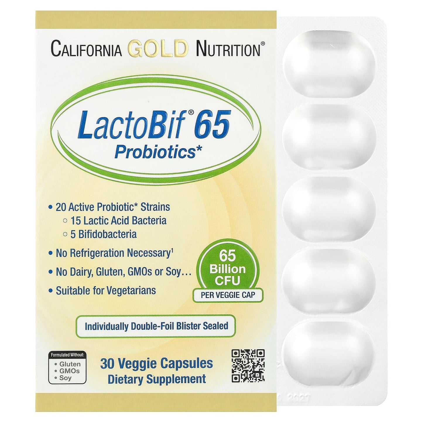 California Gold Nutrition LactoBif Probiotics Capsules, 30 Veggie Capsules