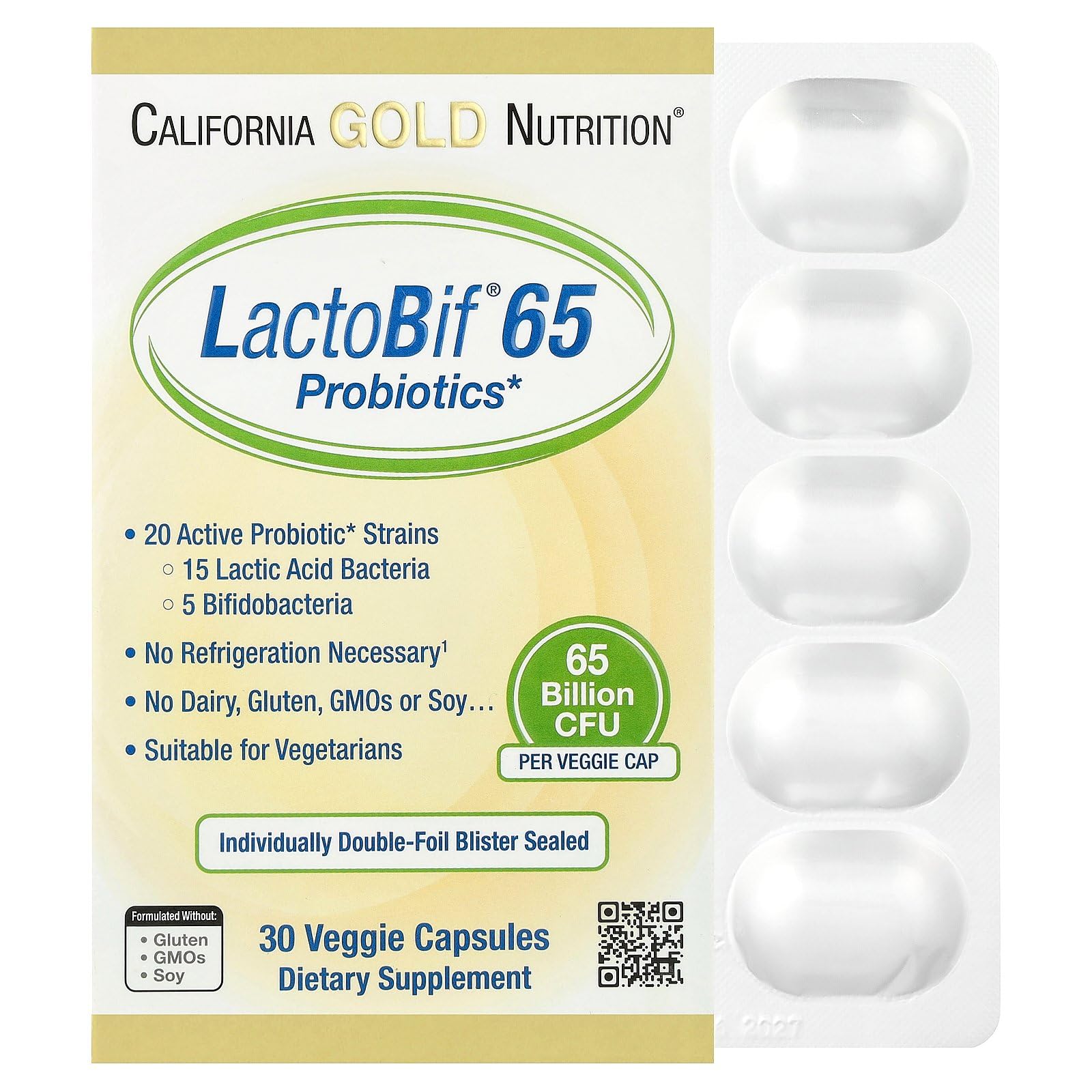 California Gold Nutrition LactoBif Probiotics Capsules, 30 Veggie Capsules