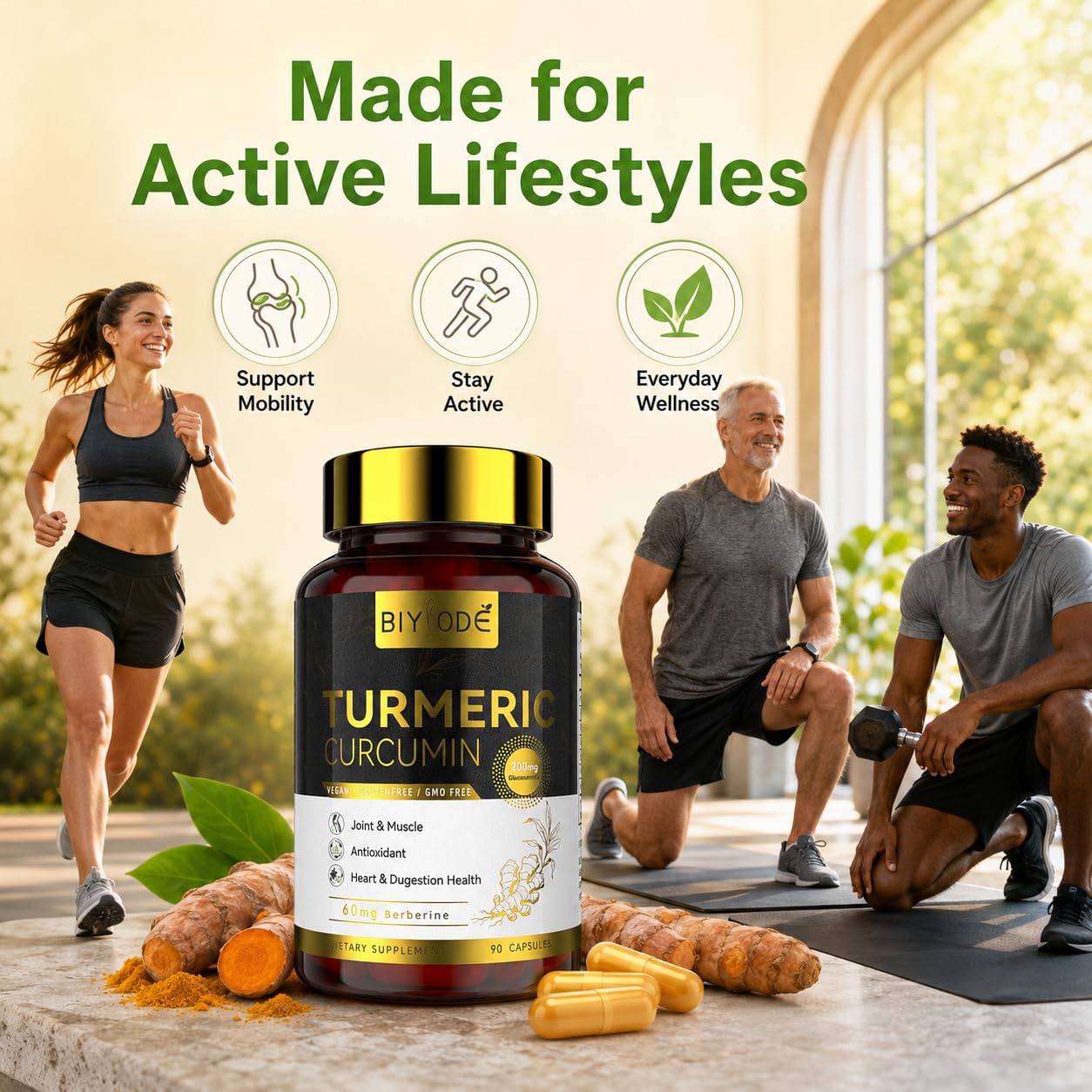 BIYODE Turmeric Curcumin Supplement 500mg 90 Capsules