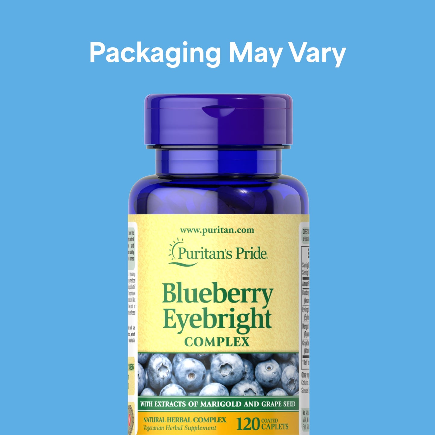 Puritan's Pride Premium Blueberry Eyebright Complex with Extracts of Marigold and Grapeseed Caplets, 120 Count