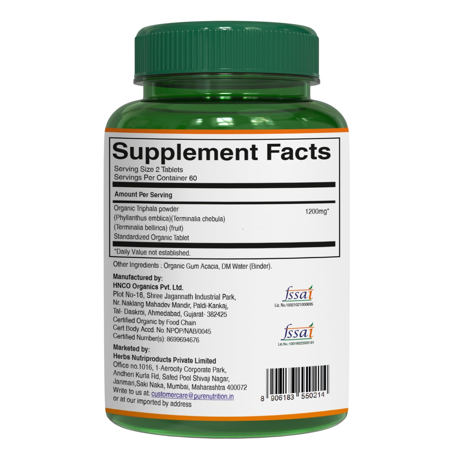 Pure Nutrition Natural Treasures Organic Triphala Tablet 120 Count