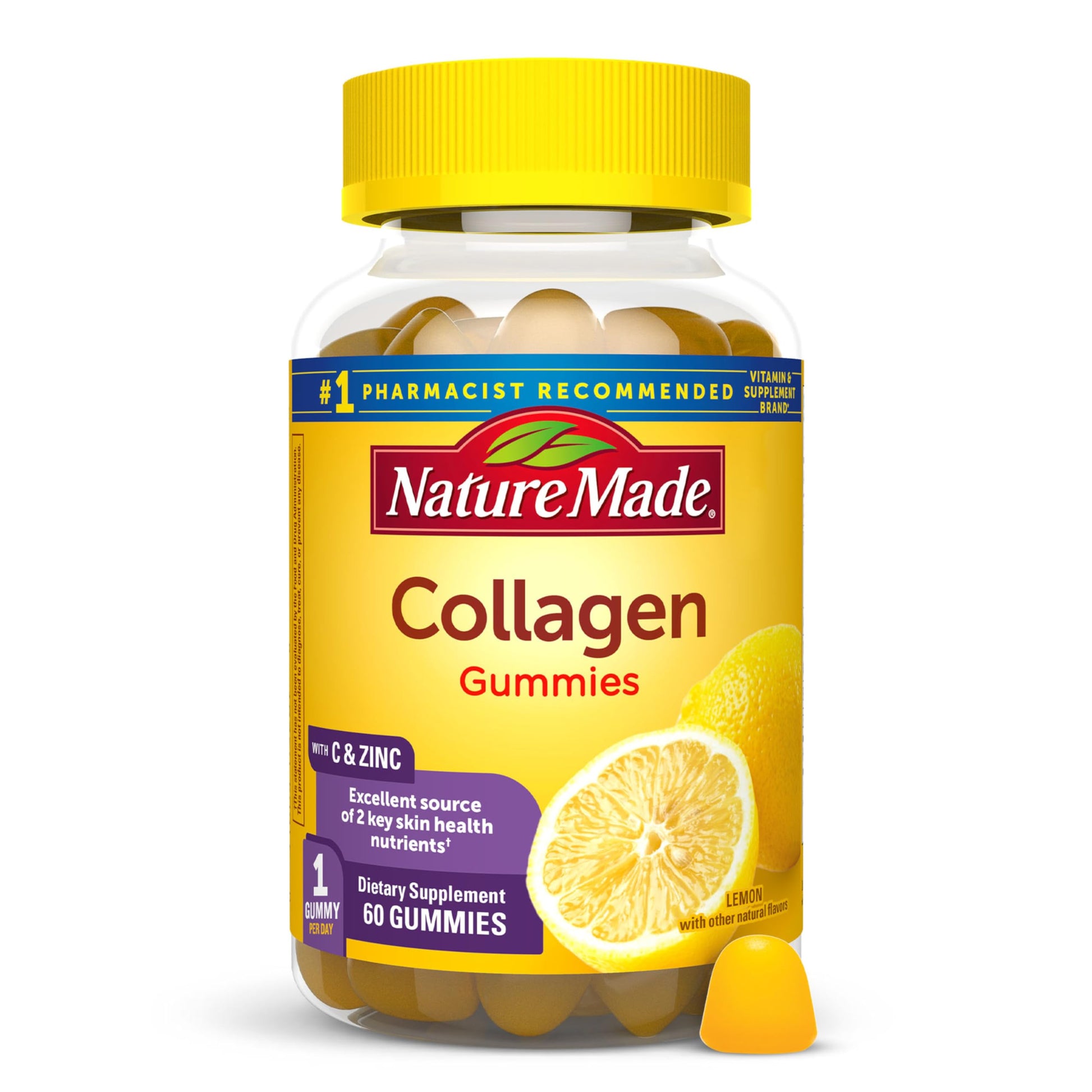 Nature Made Collagen Gummies with Vitamin C, Zinc, Biotin, Hydrolyzed Collagen Peptides, 60 Gummies
