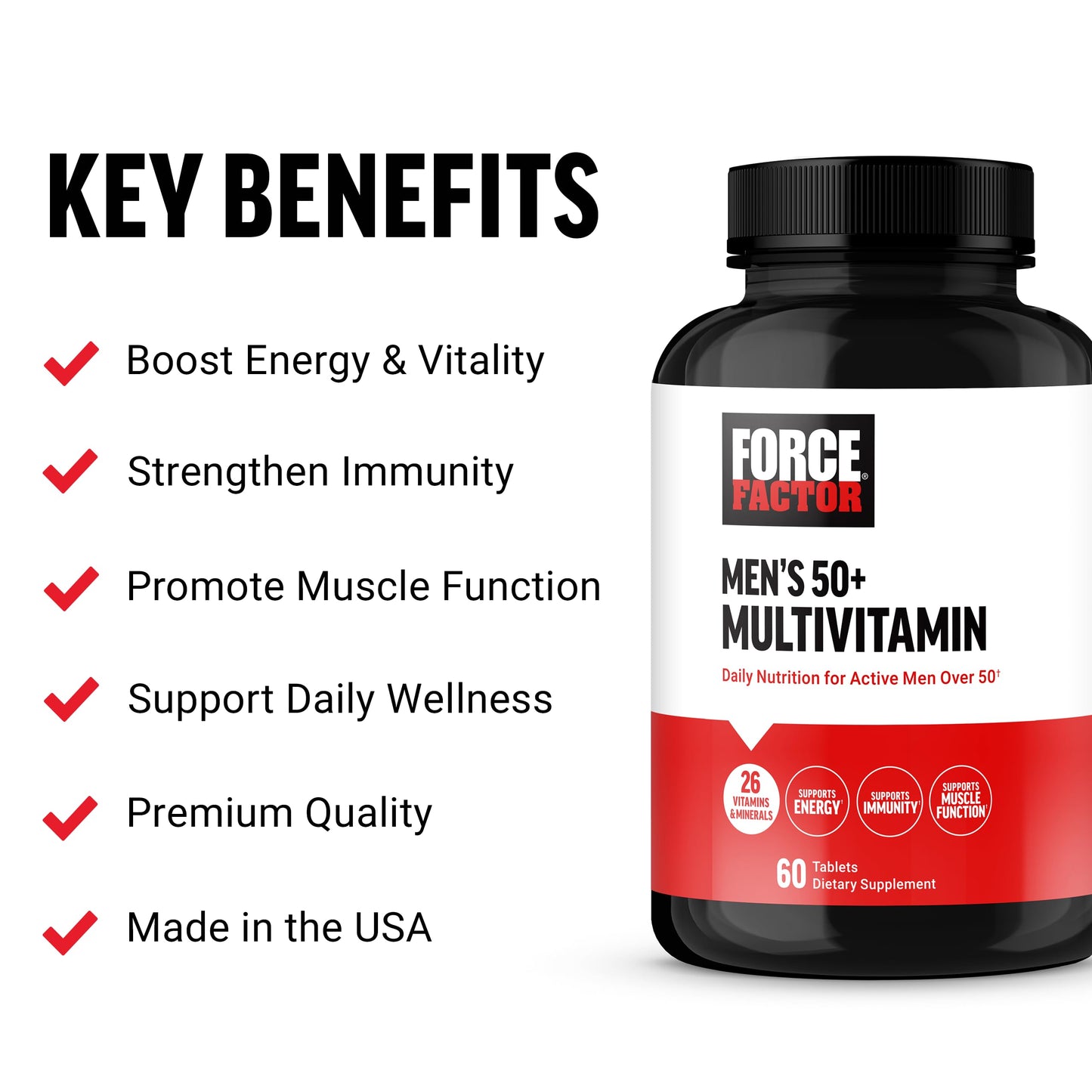Force Factor Men’s Multivitamin 50 Plus Tablets, 60 Count