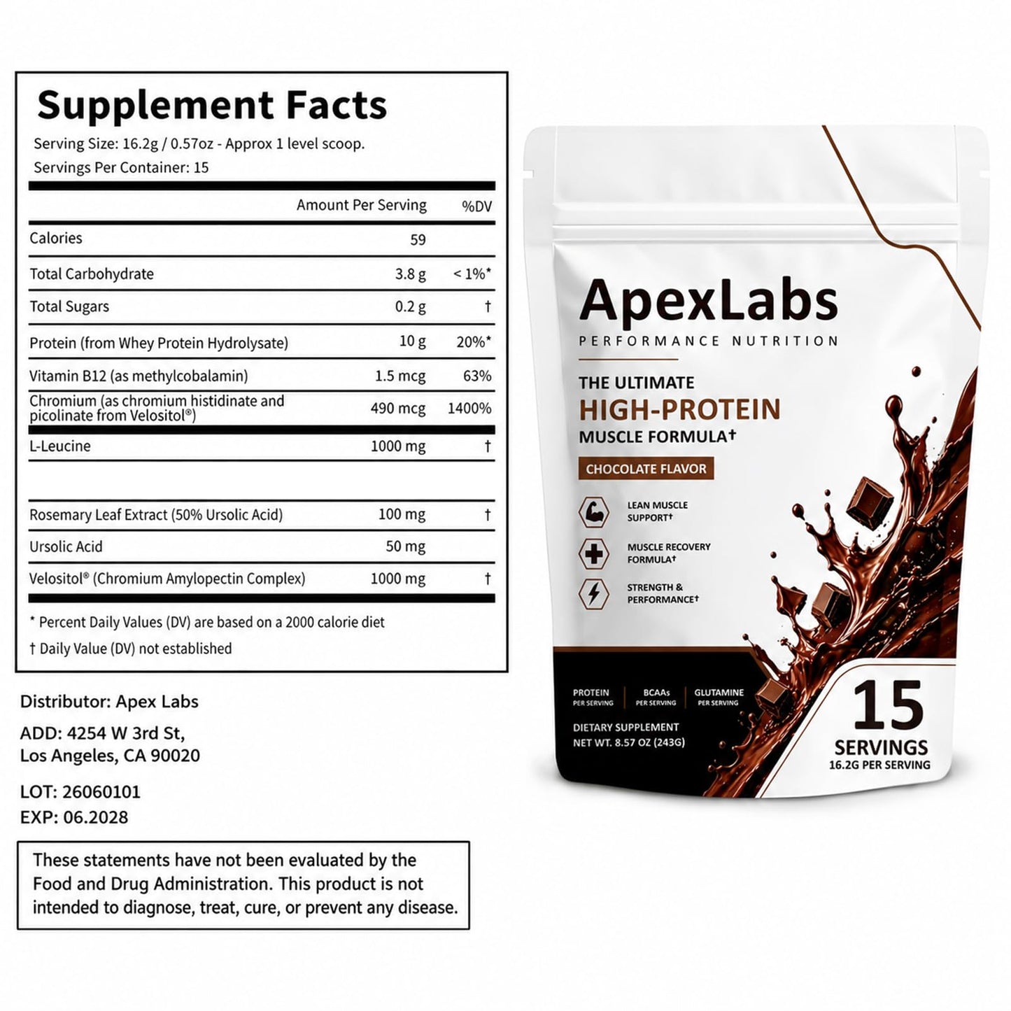 Fuxvao Apex Labs Muscle Powder Chocolate Powder, 16