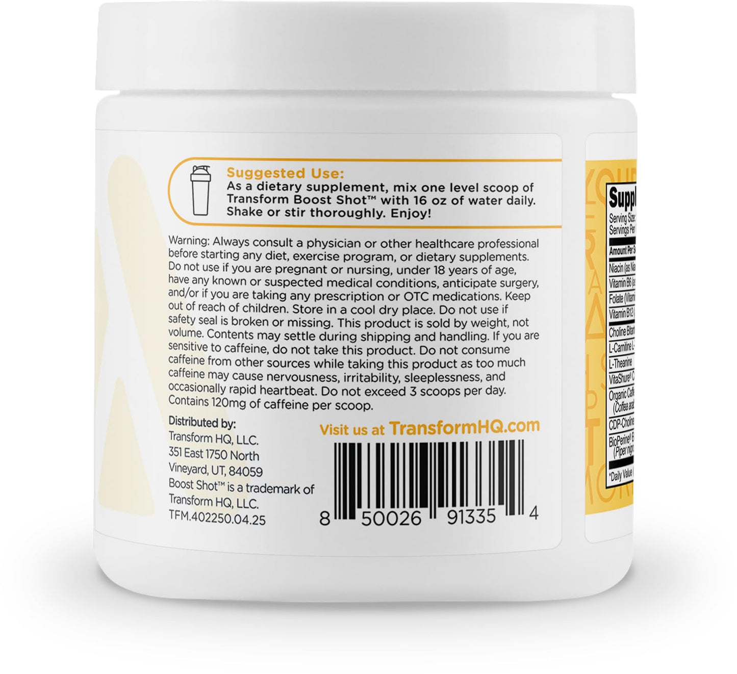 TransformHQ Energy & Focus Powder Peach Mango, 4.3 Ounce, 28 Servings