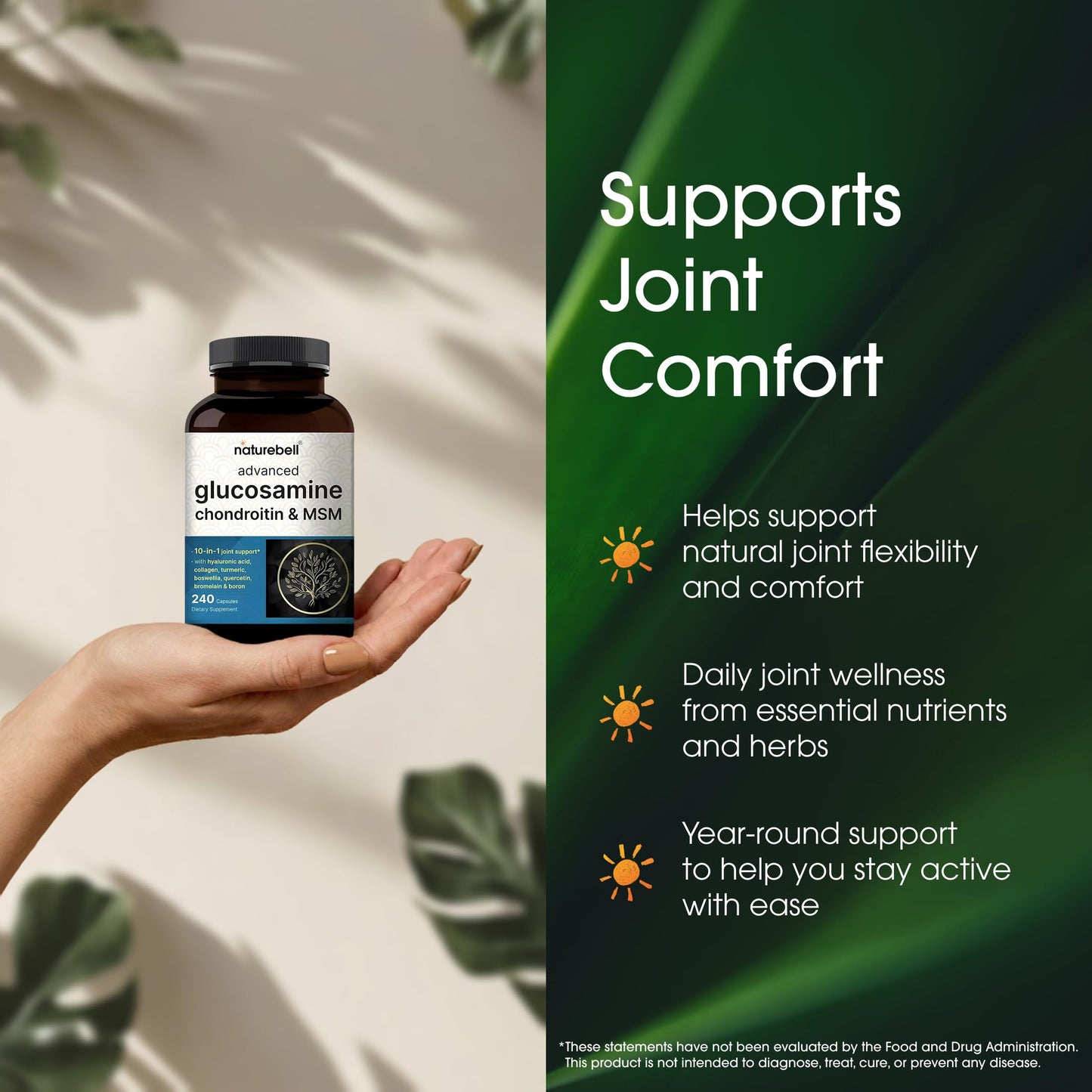 NatureBell Glucosamine Chondroitin & MSM 10-in-1 Joint Support Capsules 240 Count