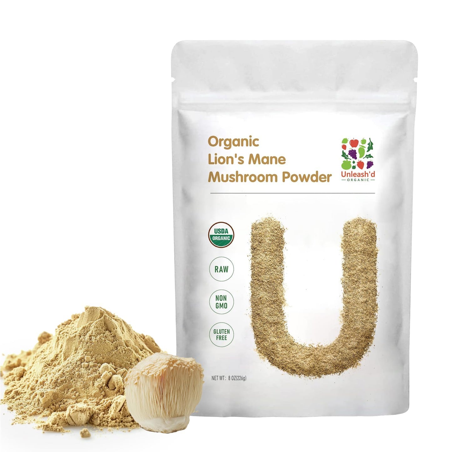 UNLEASH'D ORGANIC Lion’s Mane Mushroom Powder 16 oz
