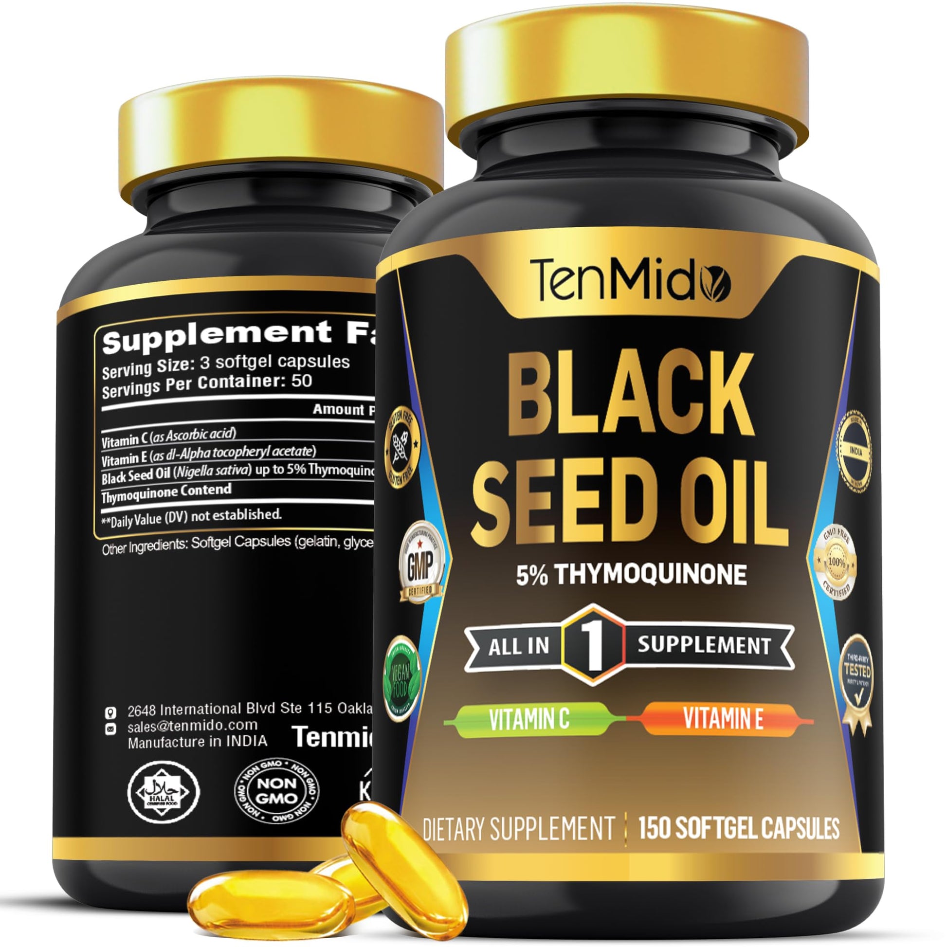 Tenmido Black Seed Oil Softgels 150 Count
