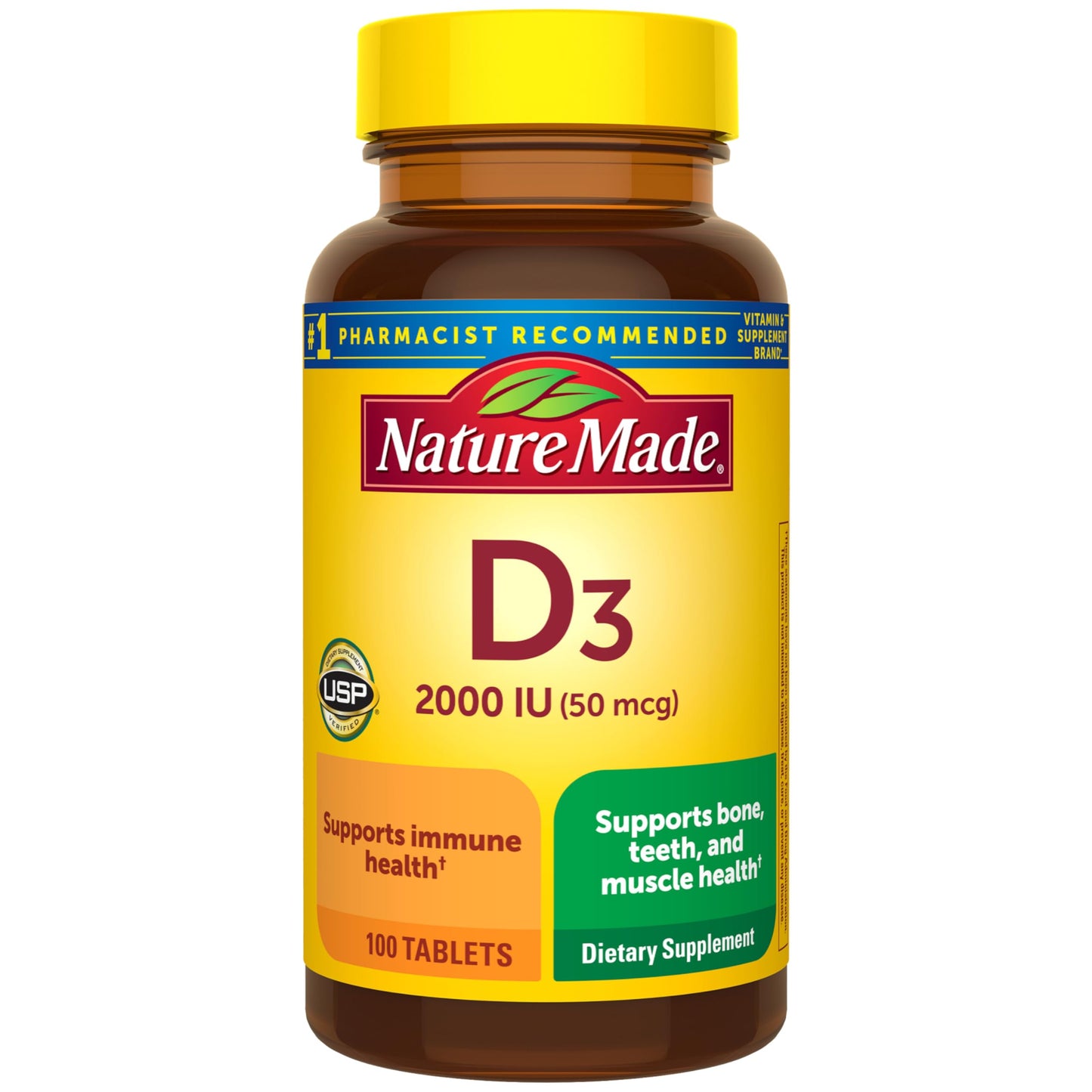 Nature Made Vitamin D3 2000 IU (50 mcg) Tablet, 100 Tablets