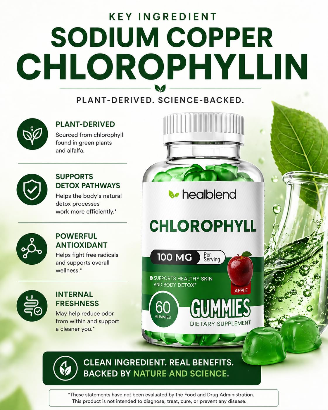 Healblend Chlorophyll Gummies 100mg, 60 Gummies