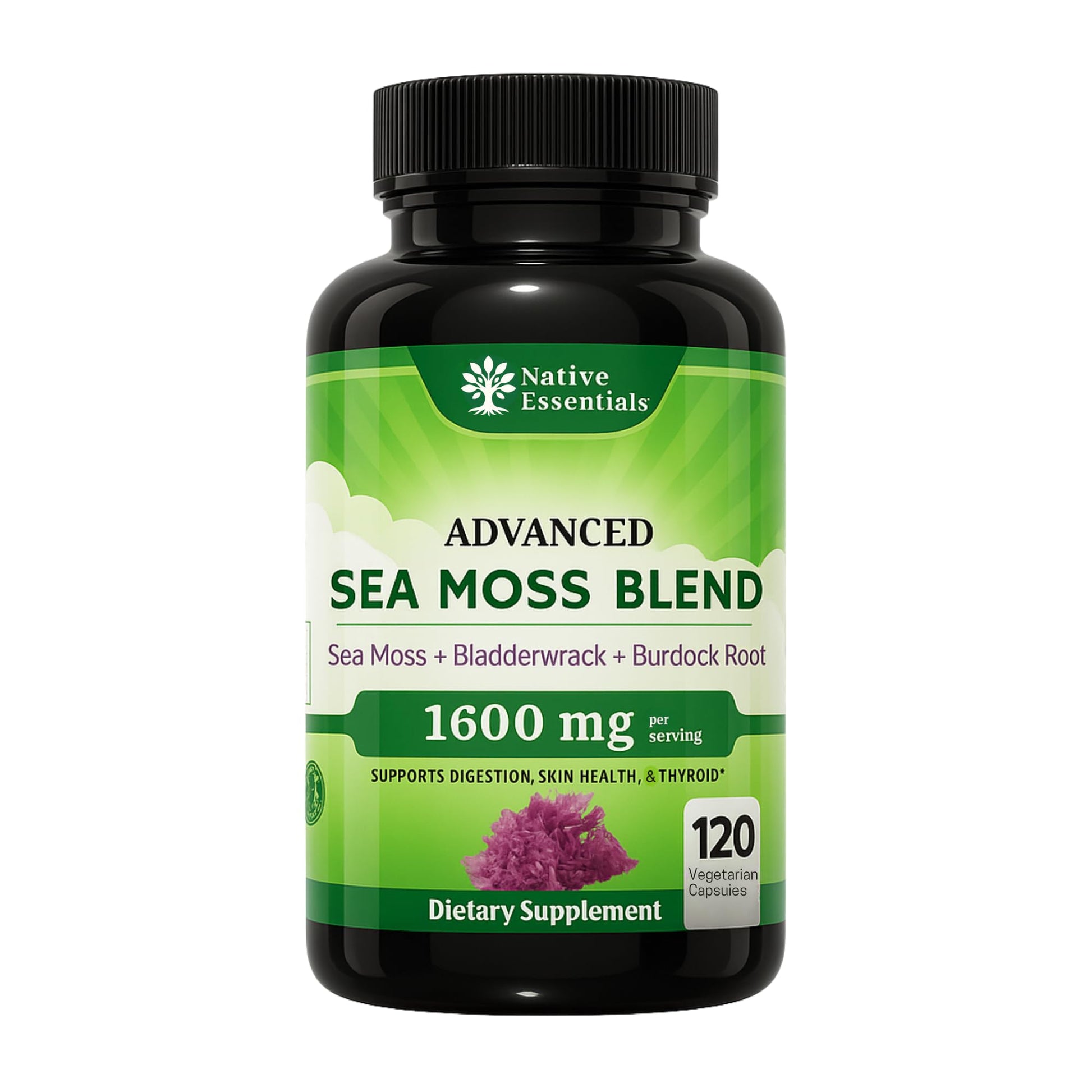 Native Essentials Sea Moss Complex 1600mg - Thyroid Immunity Skin Support Capsule, 120 Count