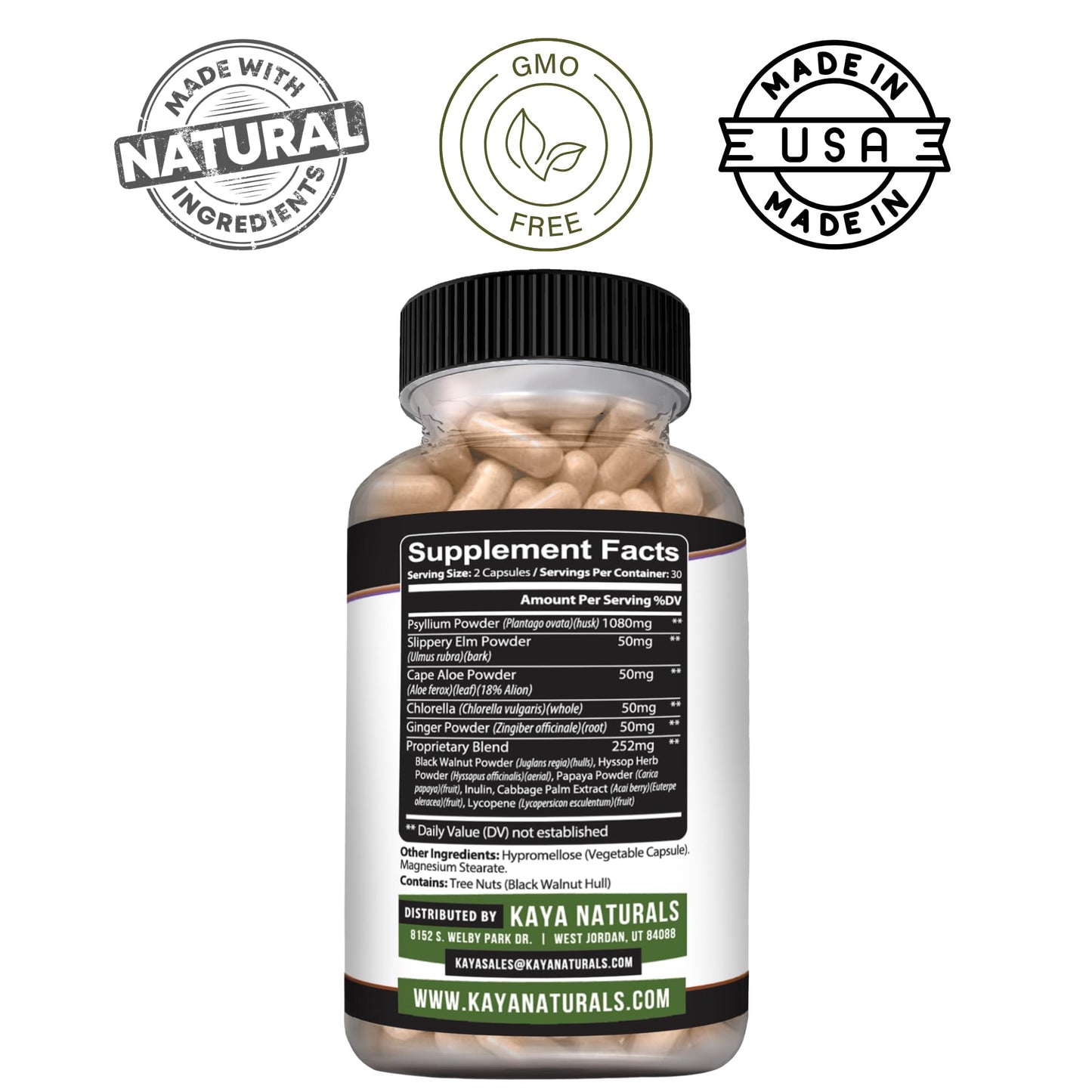 Kaya Naturals Psyllium Husk Capsules, 60 Capsules