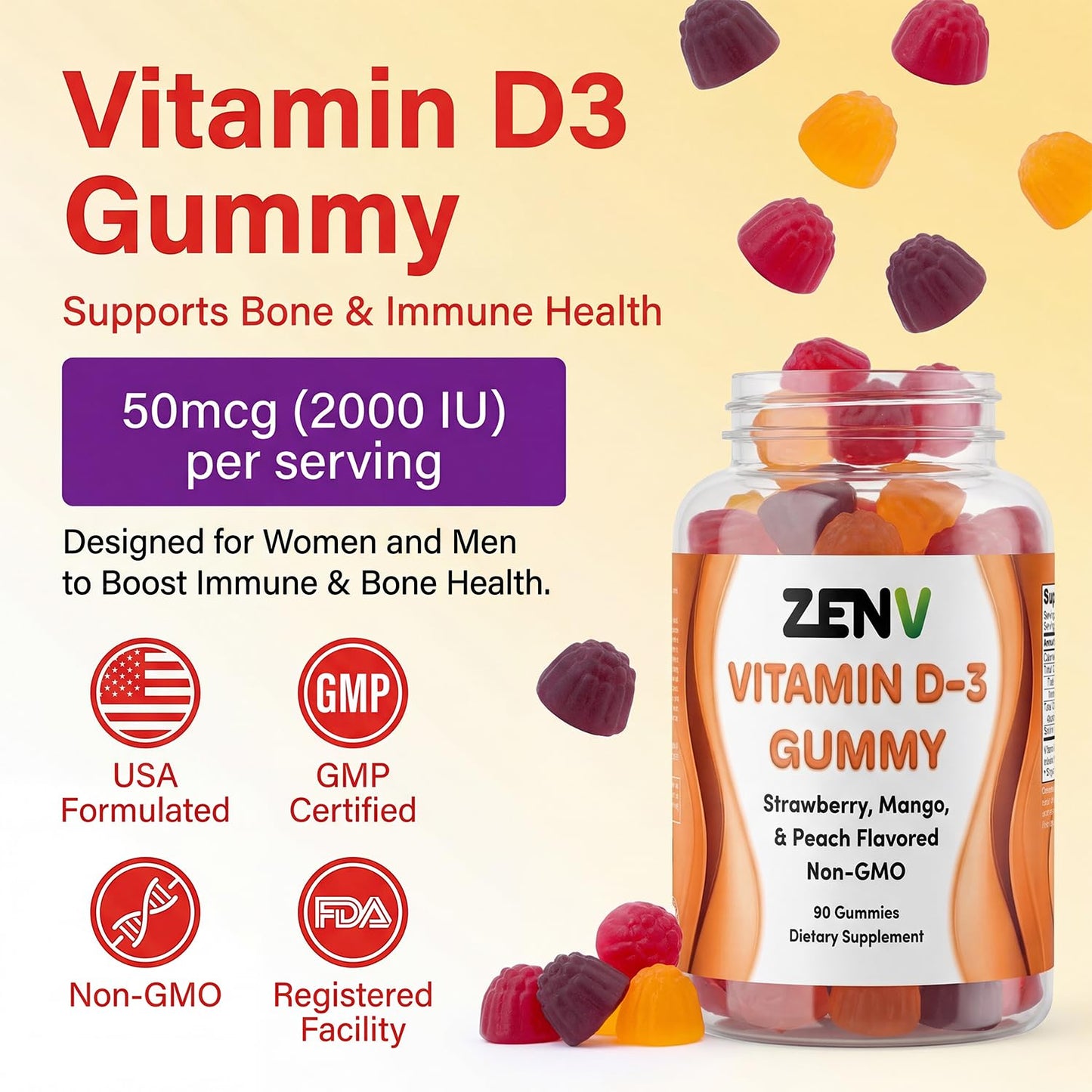 ZENV Vitamin D3 Gummies 90 Count