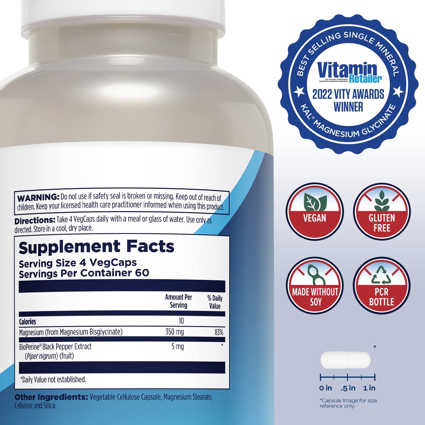 KAL Magnesium Glycinate Capsules, 240 Count