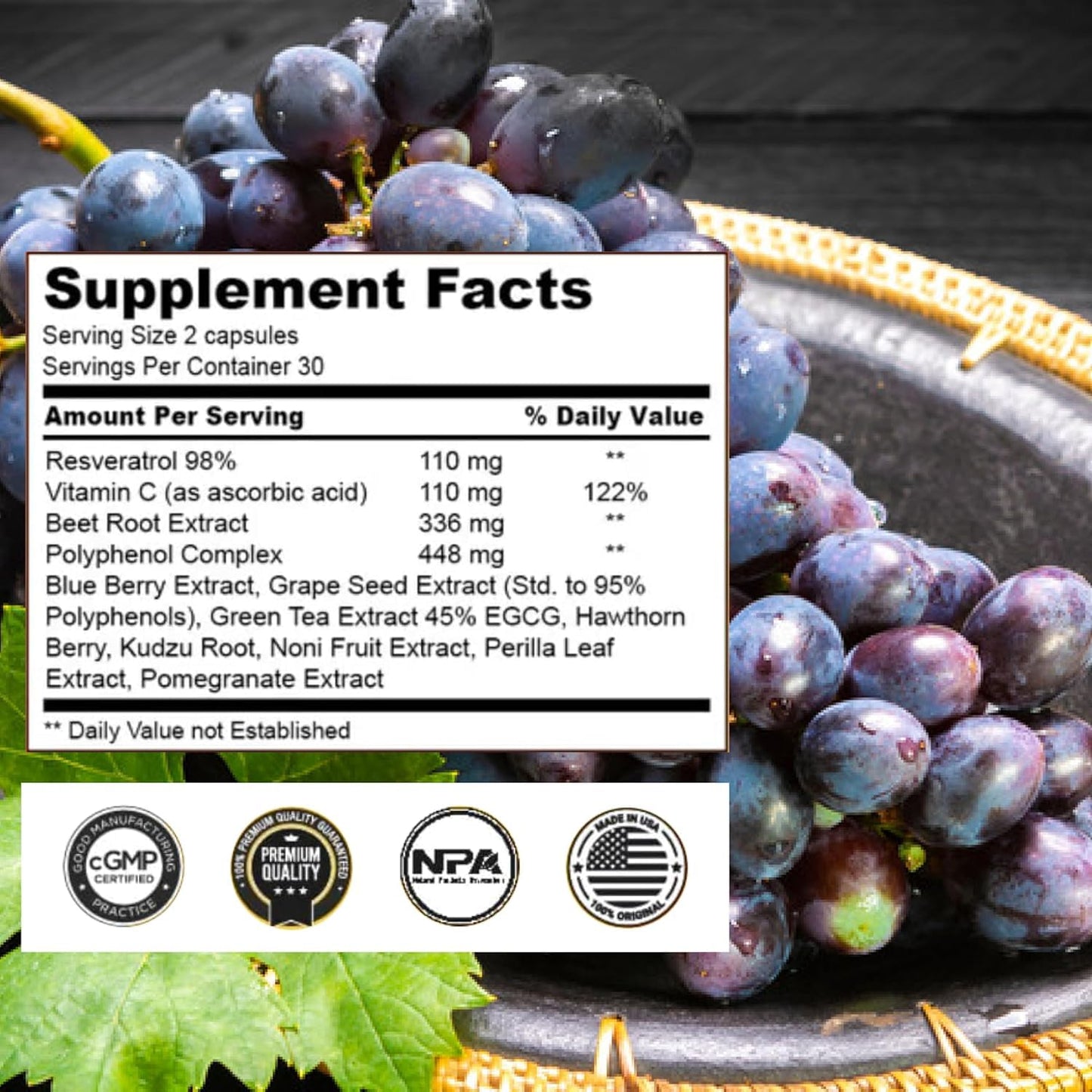 M NUTRITION Resveratrol Supplement Capsule 60 Count