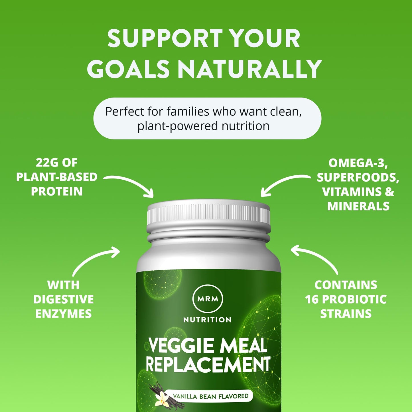 MRM Veggie Meal Replacement Protein Powder Vanilla Bean Flavored, 3 Pound
