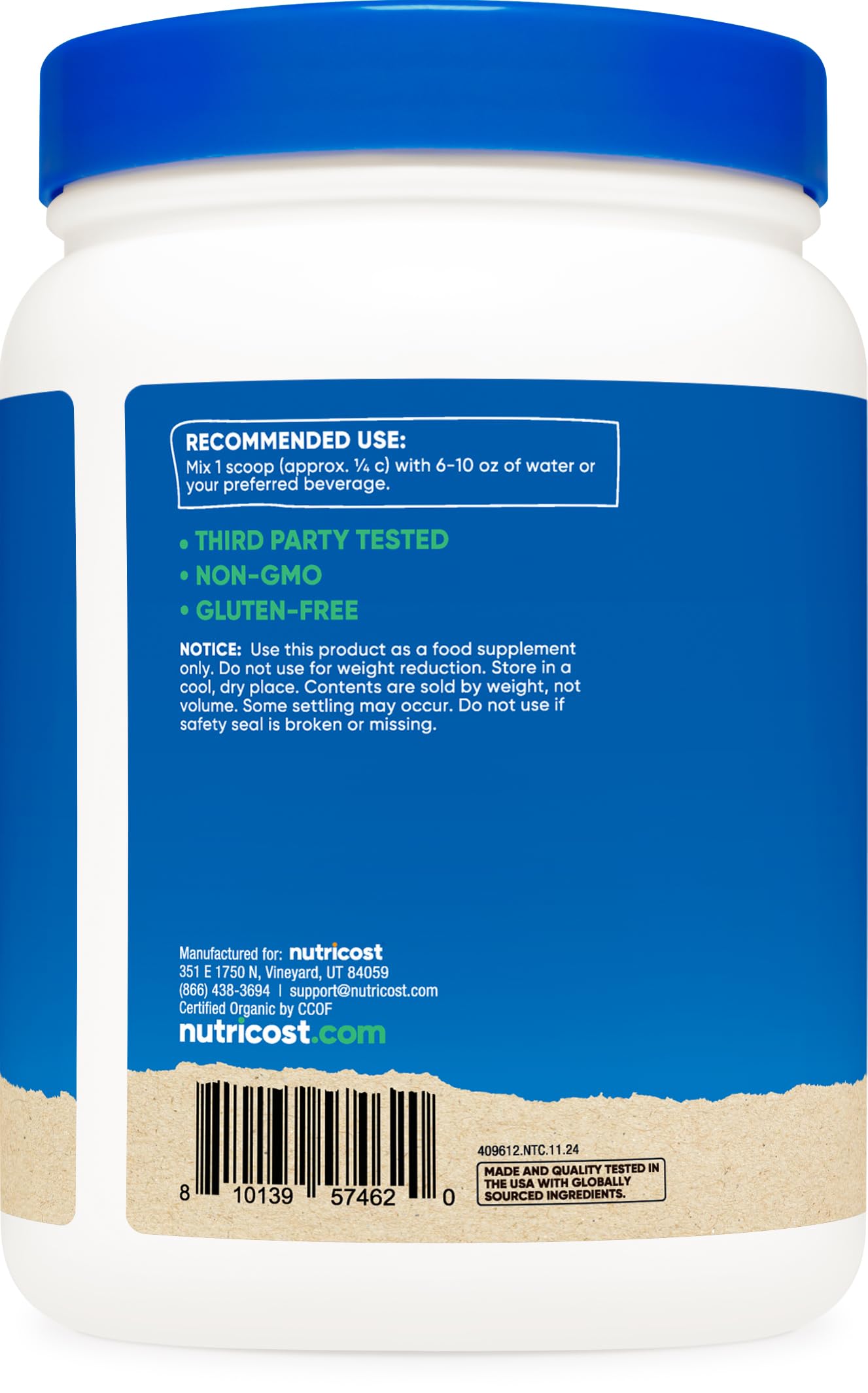 Nutricost Organic Pea Protein Powder Chocolate 16.2 oz