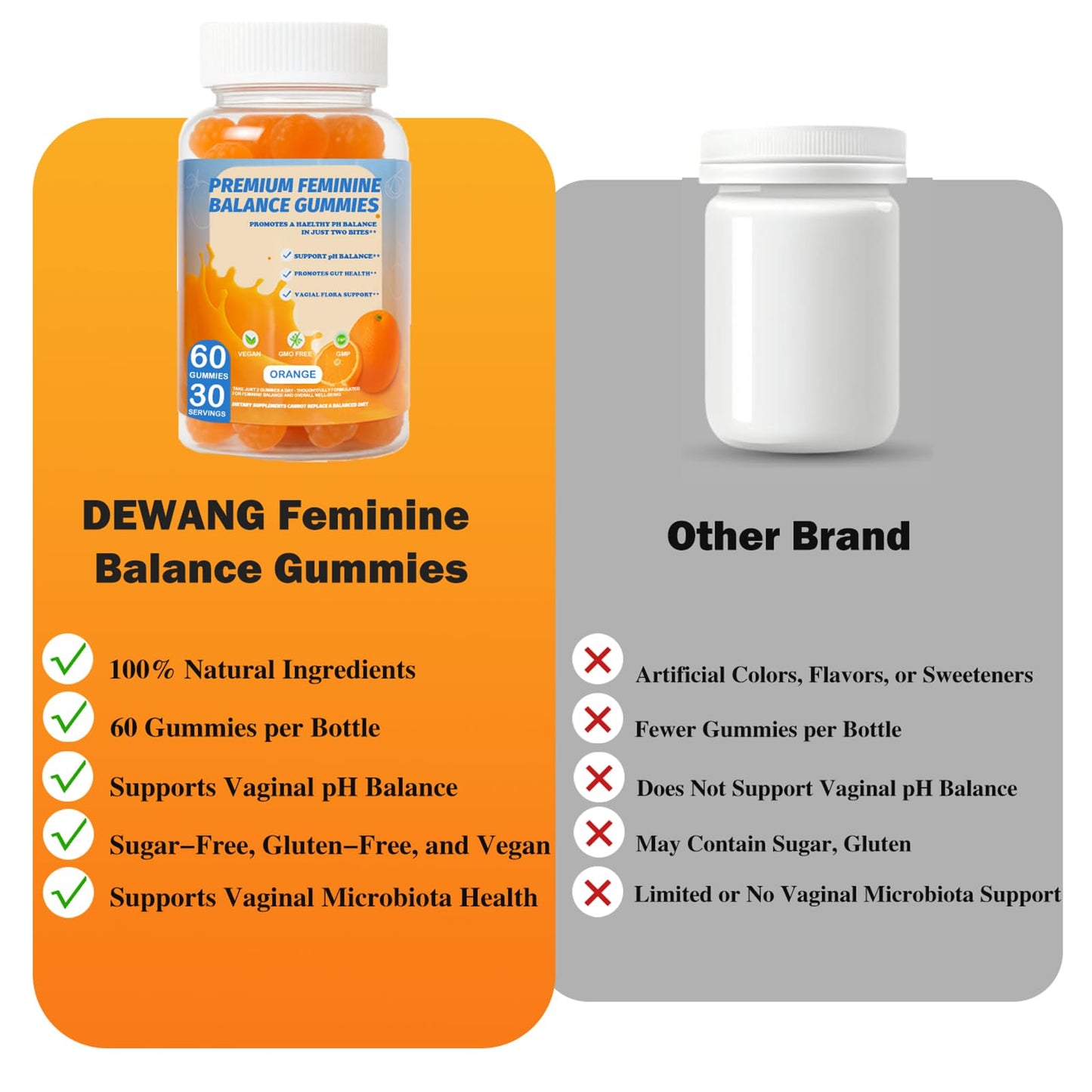 DEWANG Feminine Balance Gummies – Daily pH Balance & Vaginal Health Support, Probiotics for Women's Odor & Confidence Pineapple Flavor Vegan & Sugar-Free (Orange), 60 Gummies