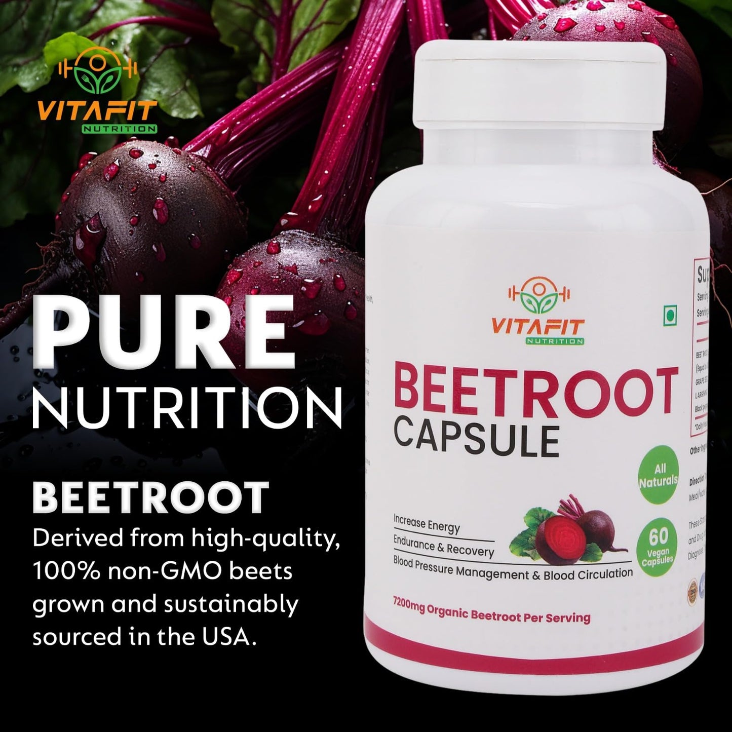 VITAFIT NUTRITION Beetroot Capsules 7200mg, 60 Capsules