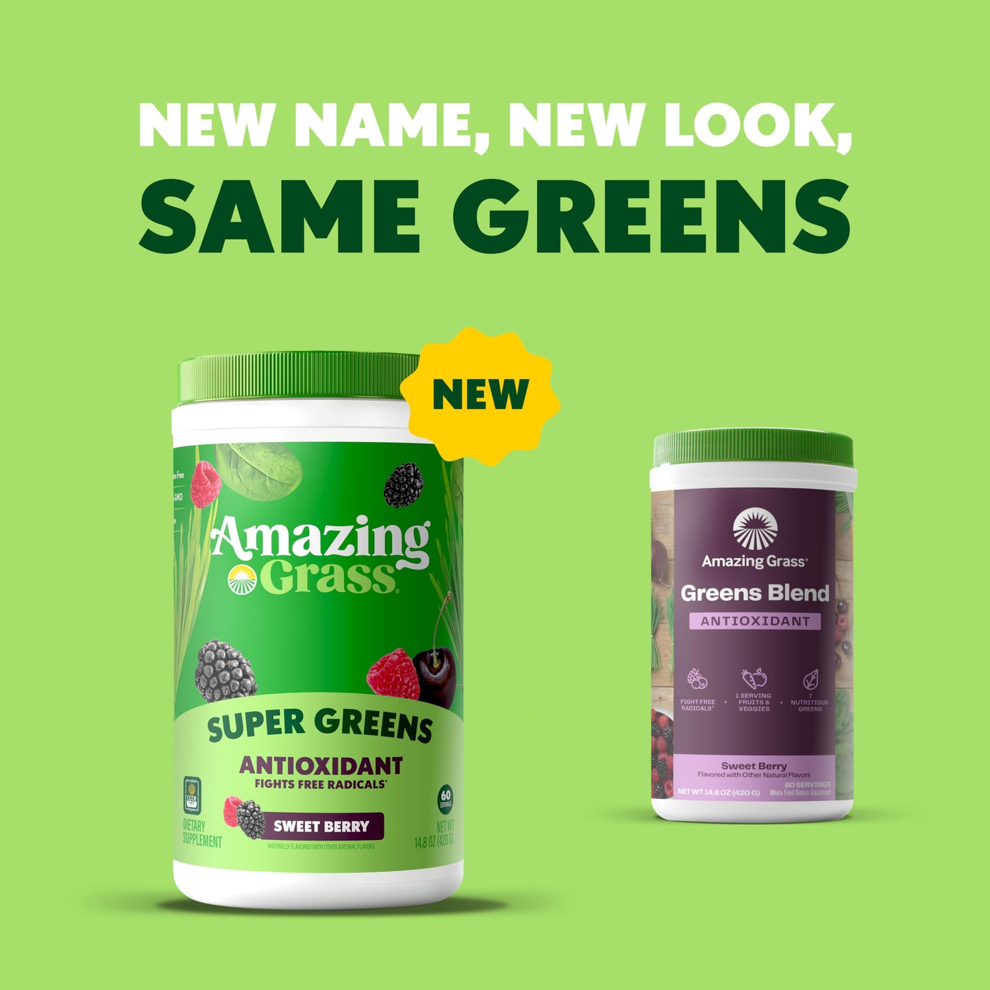 Amazing Grass Super Greens Powder Antioxidant, Organic Greens Blend Powder Superfood, Smoothie Mix with Vitamin C and Vitamin K, Sweet Berry, 60 Servings, 14.8 Ounce