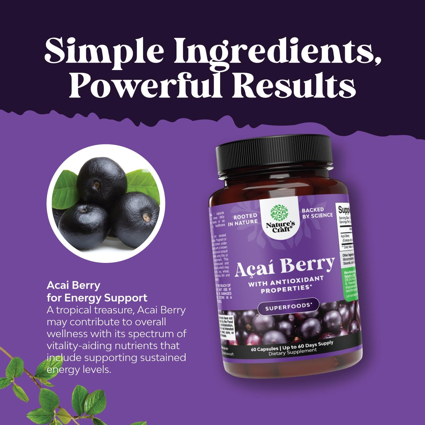 Natures Craft Acai Berry Supplement for Energy & Weight Goals Capsule, 60 Count