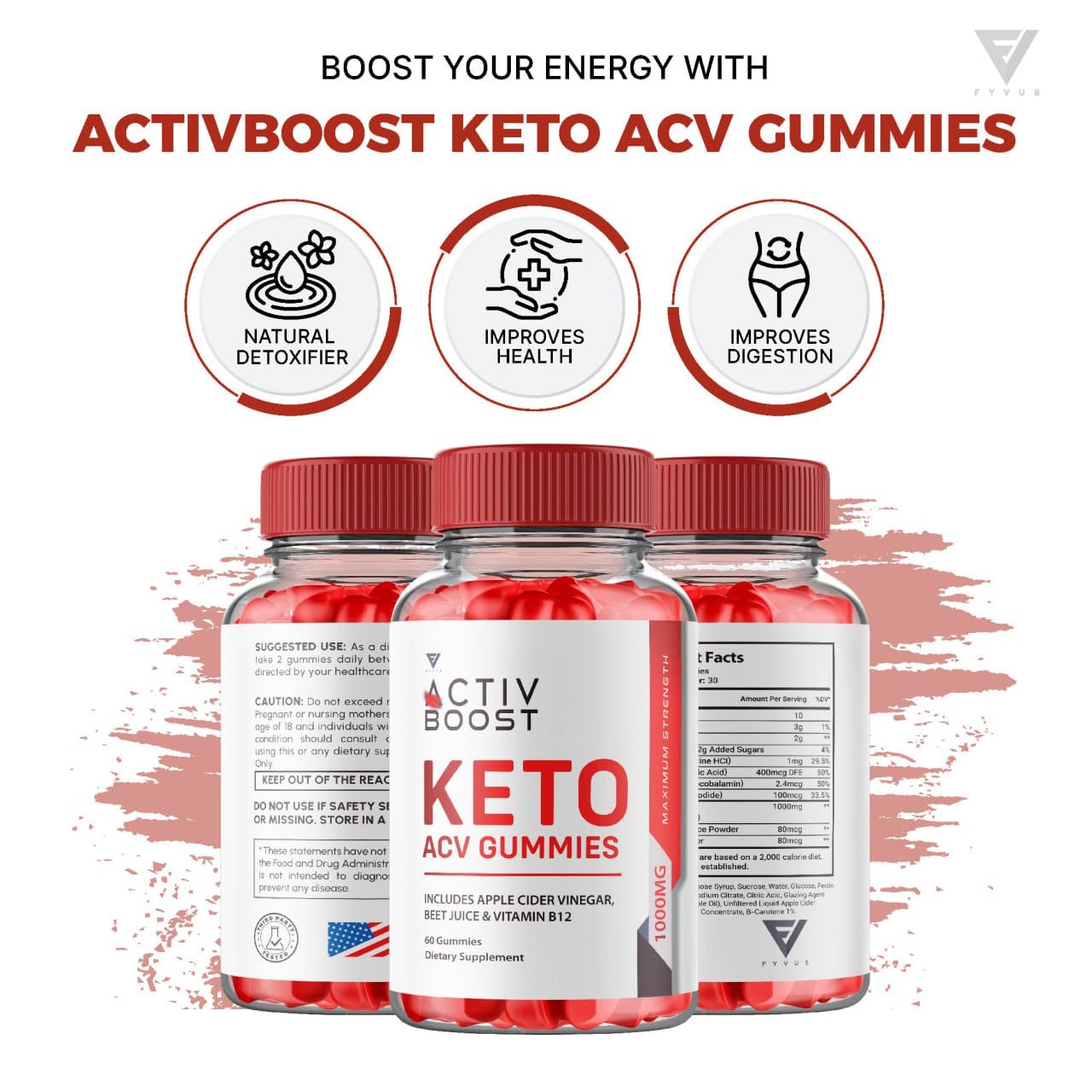 Fyvus Activ Boost Keto ACV Gummies, 60 Gummies