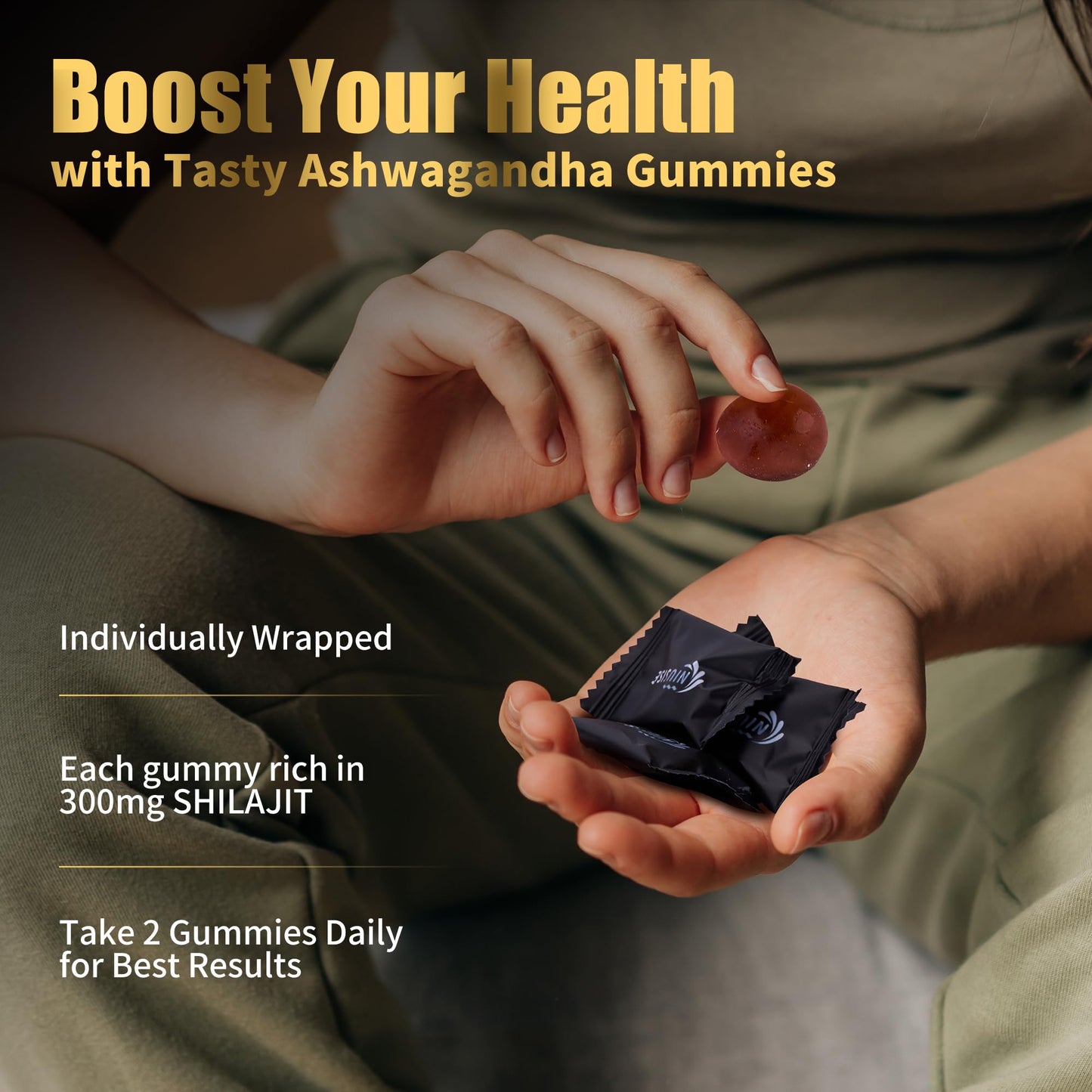 NIUSISE Ashwagandha with Shilajit 300mg Gummy 60 Count