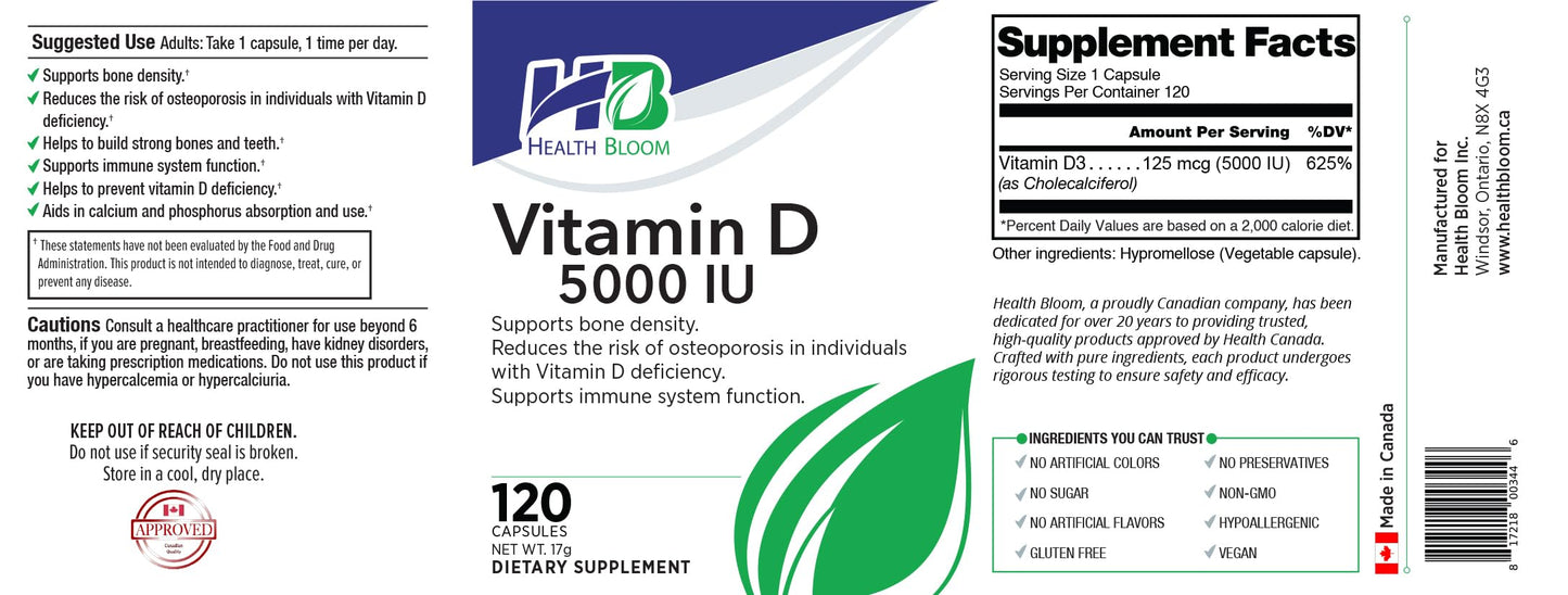Health Bloom Inc. Vitamin D 5000IU Capsules 120