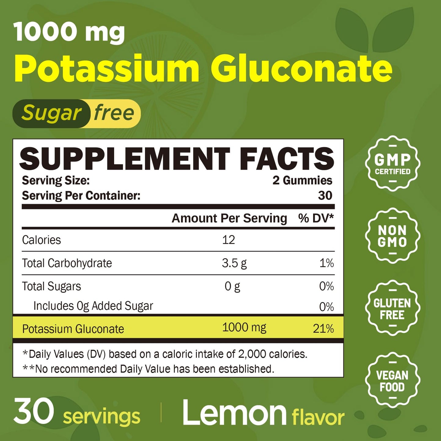 GREABBY Potassium Gluconate 1000 mg Gummies 60 Count