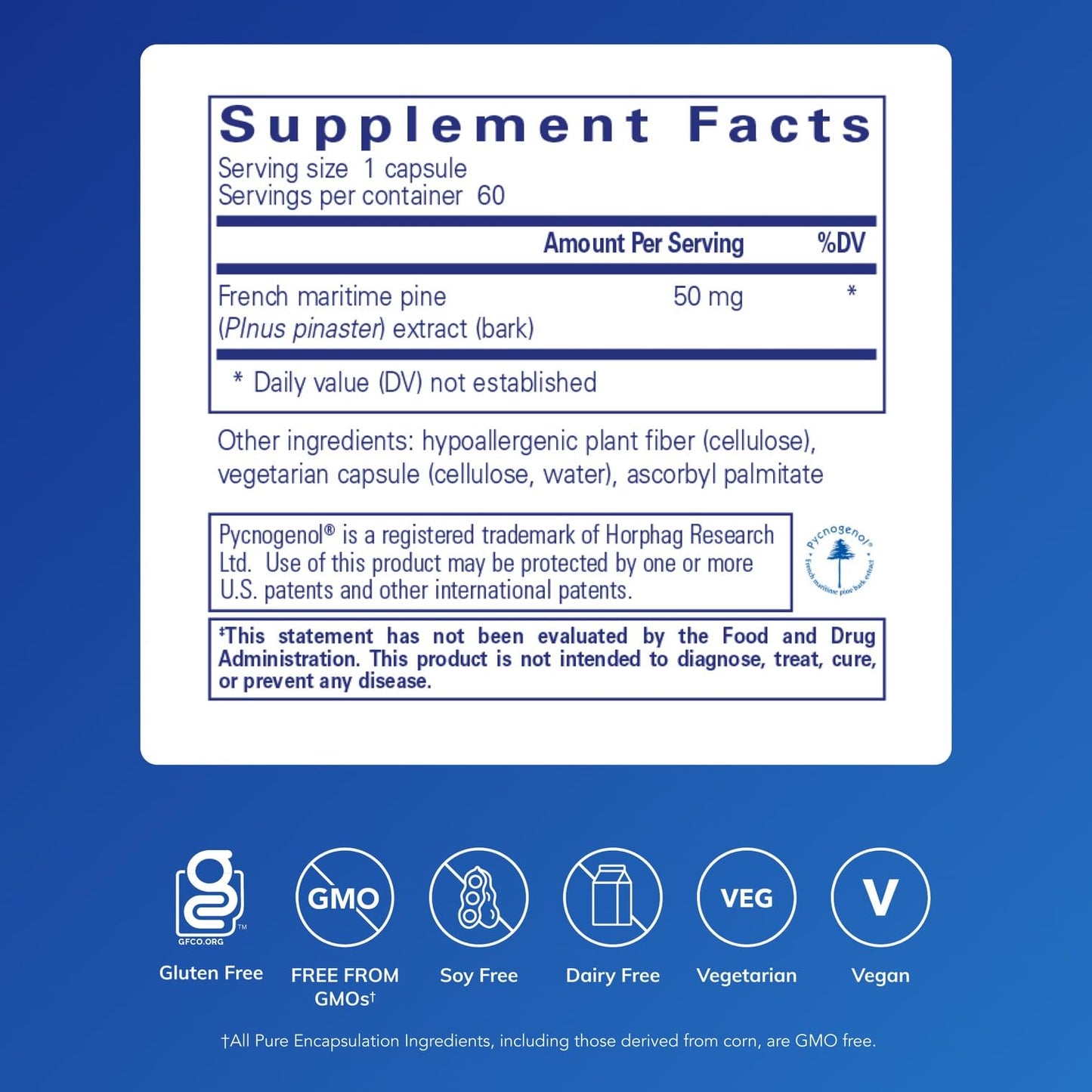 Pure Encapsulations Pycnogenol (Pine Bark Extract) 50 mg, 60 Capsules