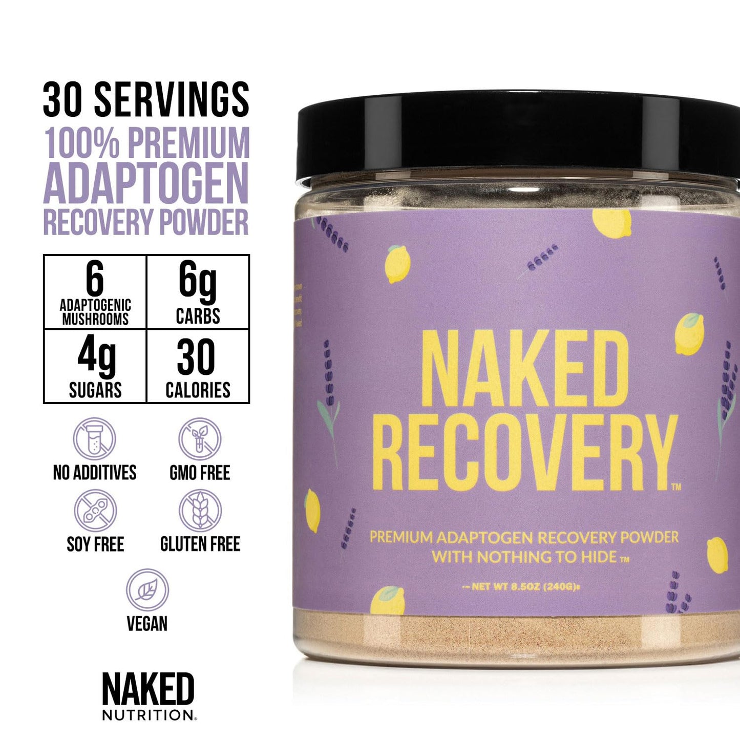 NAKED Recovery Mushroom Supplement Powder 8.5 oz