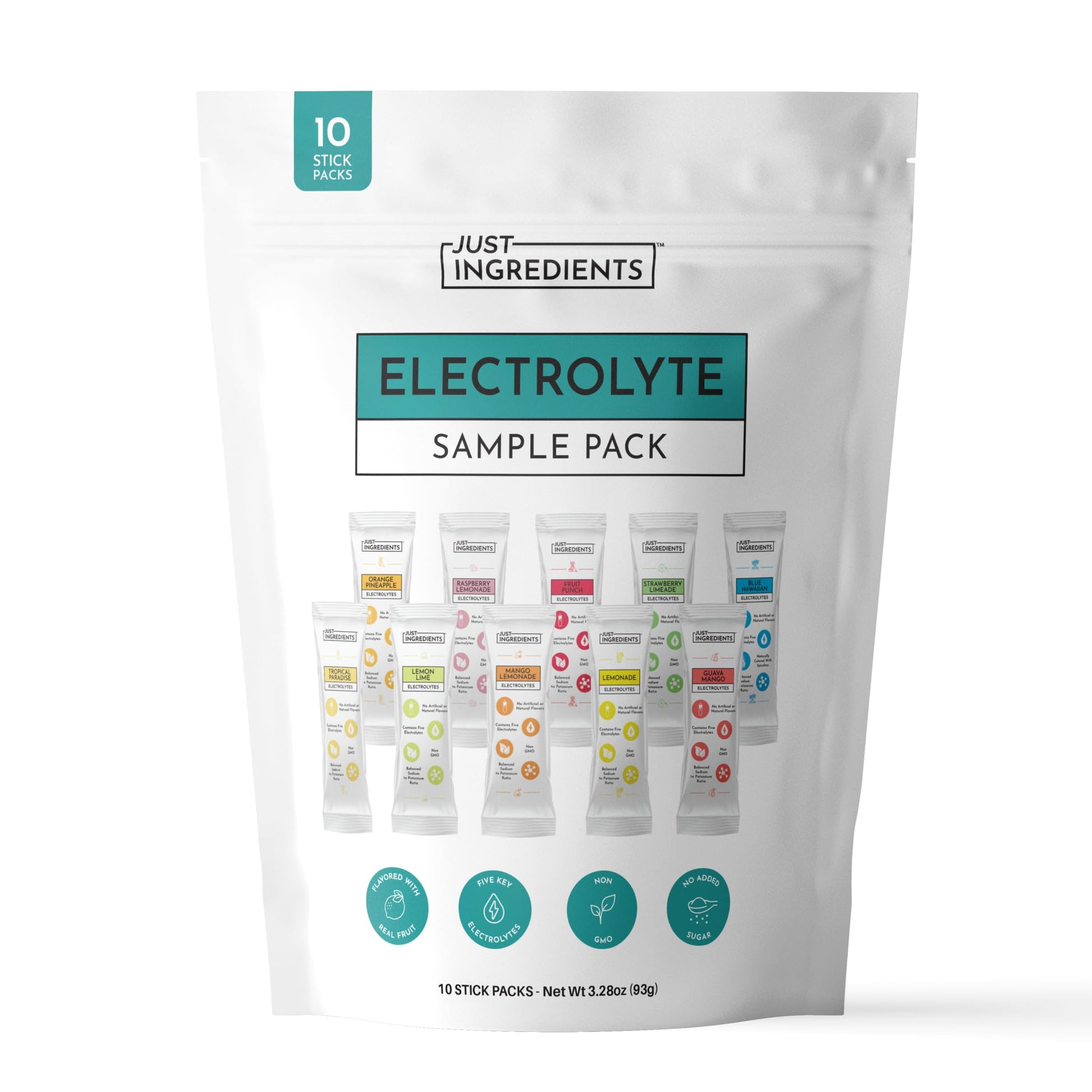 JUST INGREDIENTS Electrolyte Sample Pack Real Fruit 3:1 Potassium No Sugar Powder 5.4