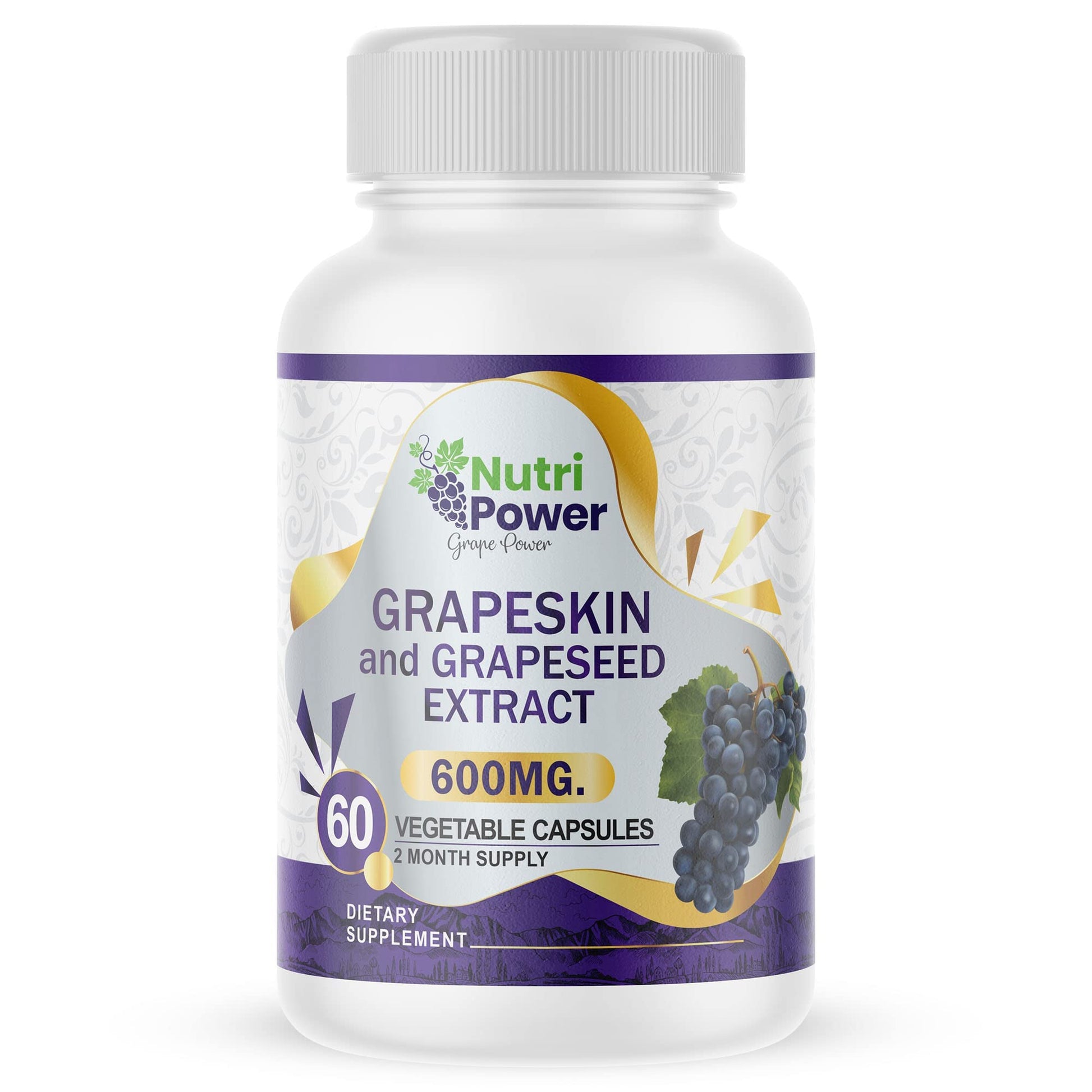 Nutri Power Skin & Grape Seed Extract Supplement 600 mg Capsules, 60 Count